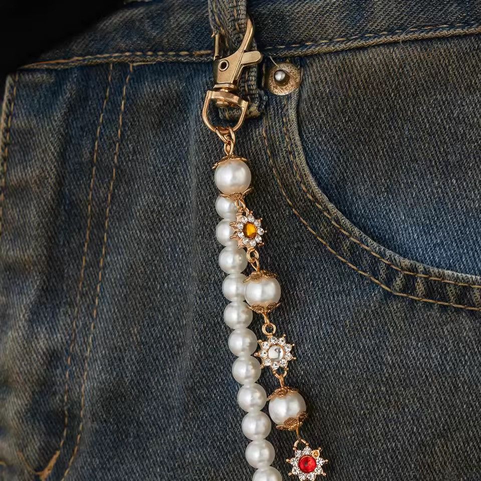 VIBE Simple Imitation Pearl Rhinestone Waist Chain Pant Size ONE SIZE - 3 Thumbnail