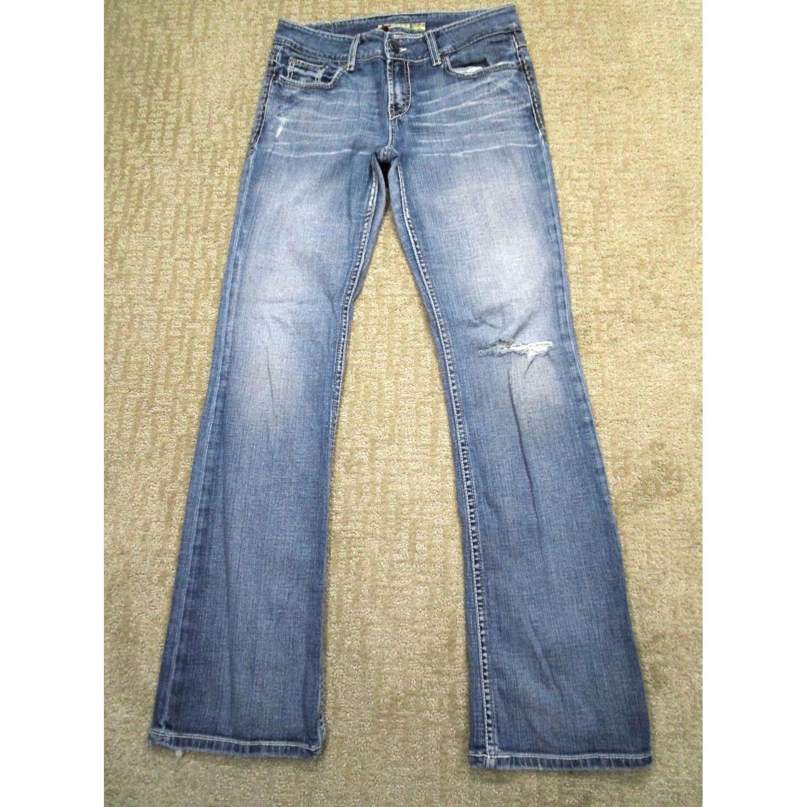 Vintage Buckle Jeans Women 29 Blue Bootcut Distressed Light Wash 5-Pocket Denim Low Rise VTG Size 29" - 2 Thumbnail