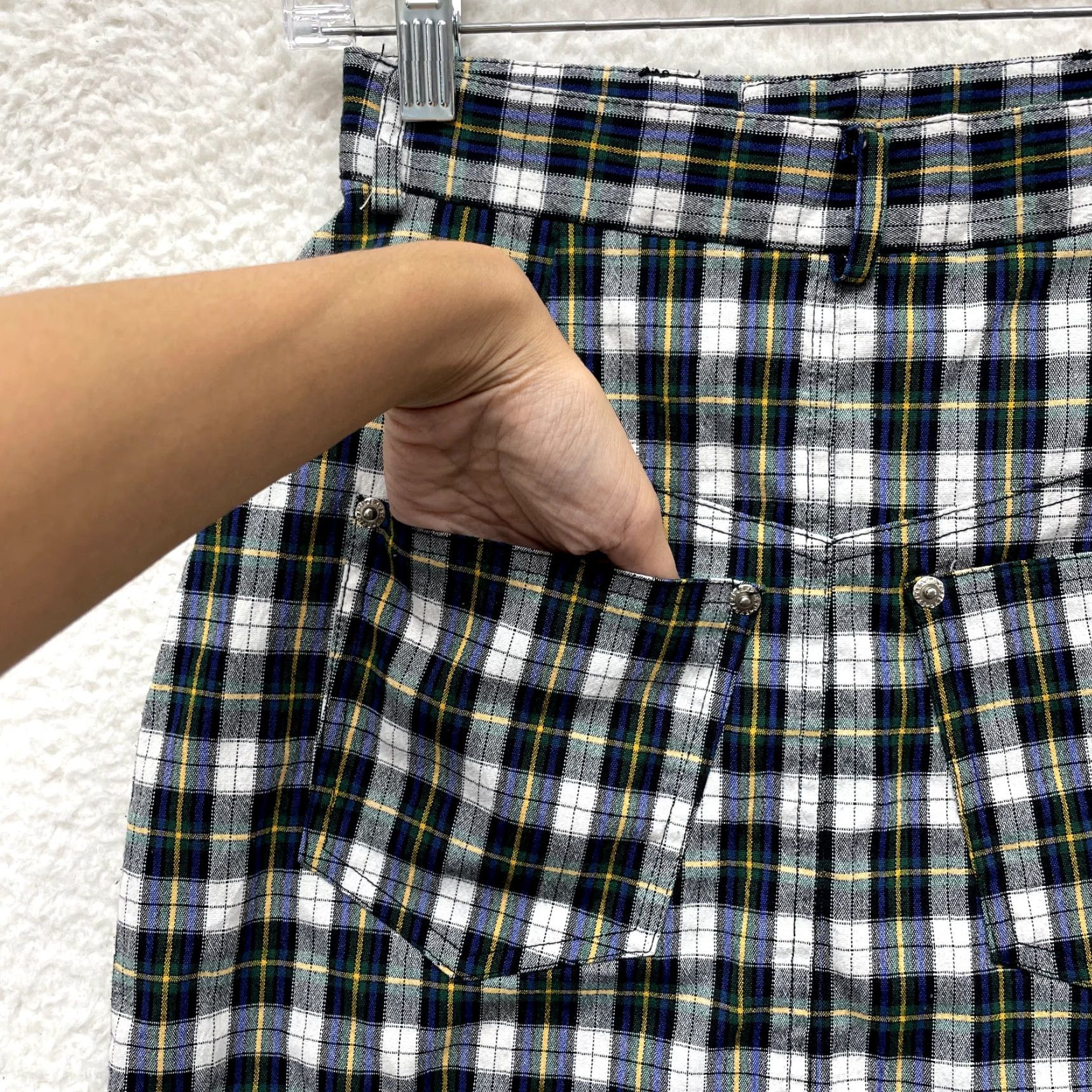 Express VINTAGE 80s 90s Plaid Mini Skirt Navy Blue XS Express Women 0 24 Preppy Western Prairie Size 25" / US 0 / IT 36 - 4 Thumbnail