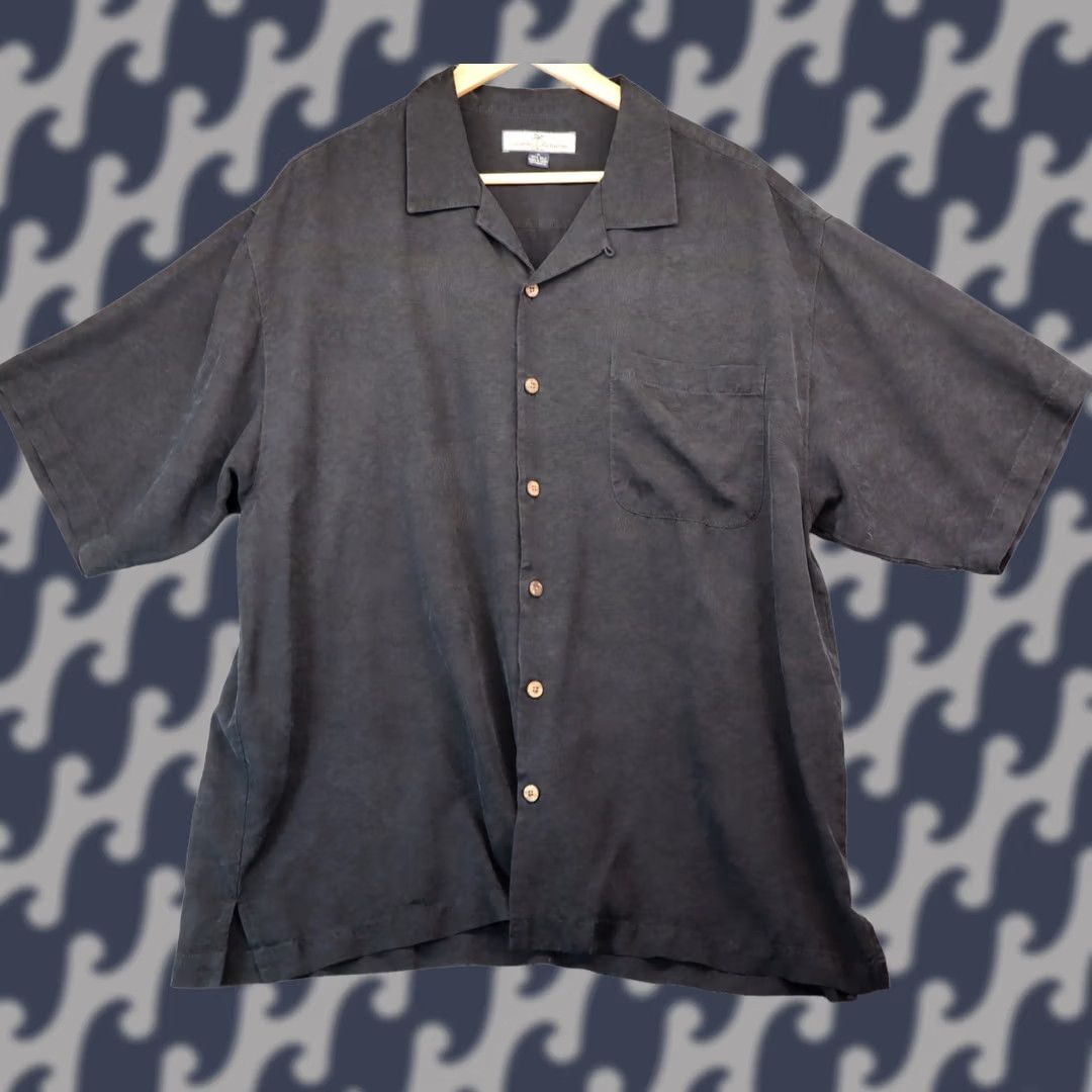 Tommy Bahama Shirt Mens 1XL Black Silk Short Sleeve Button Camp, Men's
