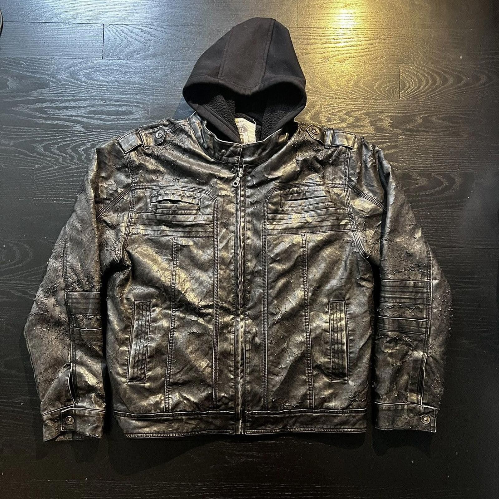Route 66 × Vintage Vintage Route 66 Black Leather Jacket Zip Hoodie Size US L / EU 52-54 / 3 - 1 Thumbnail