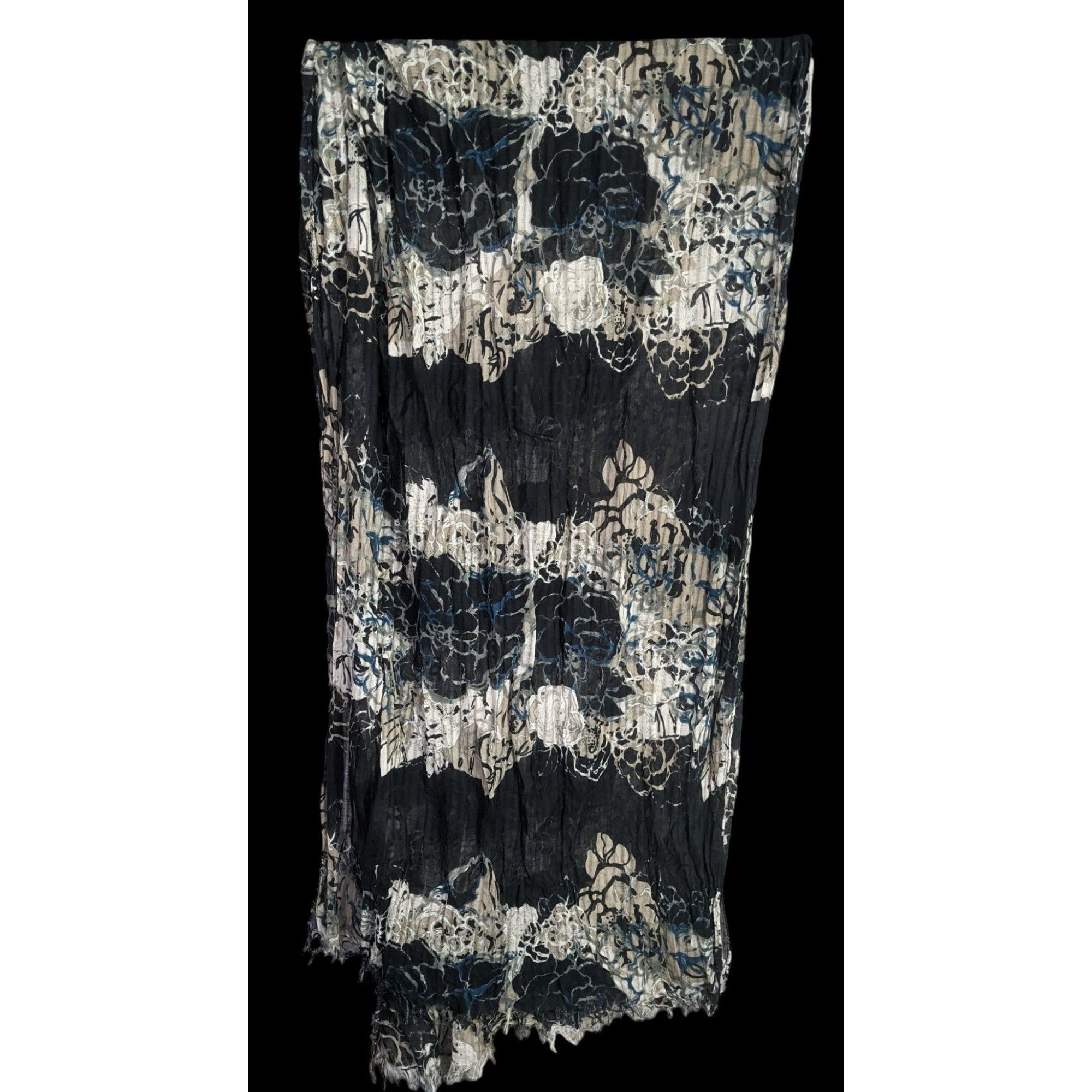Other Gothic Floral Scrunched Lightweight Scarf Wrap 74"x26" Black Size ONE SIZE - 2 Thumbnail