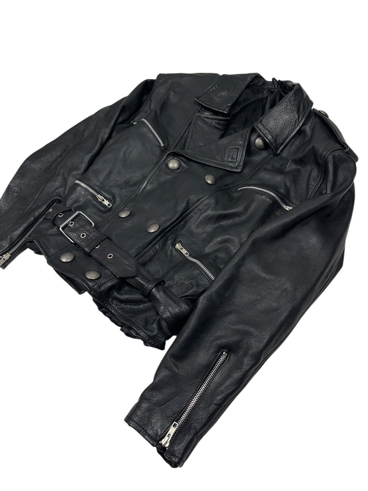 Vintage Vintage Leather Biker Belted Jacket Avant Garde Size S / US 4 / IT 40 - 4 Thumbnail
