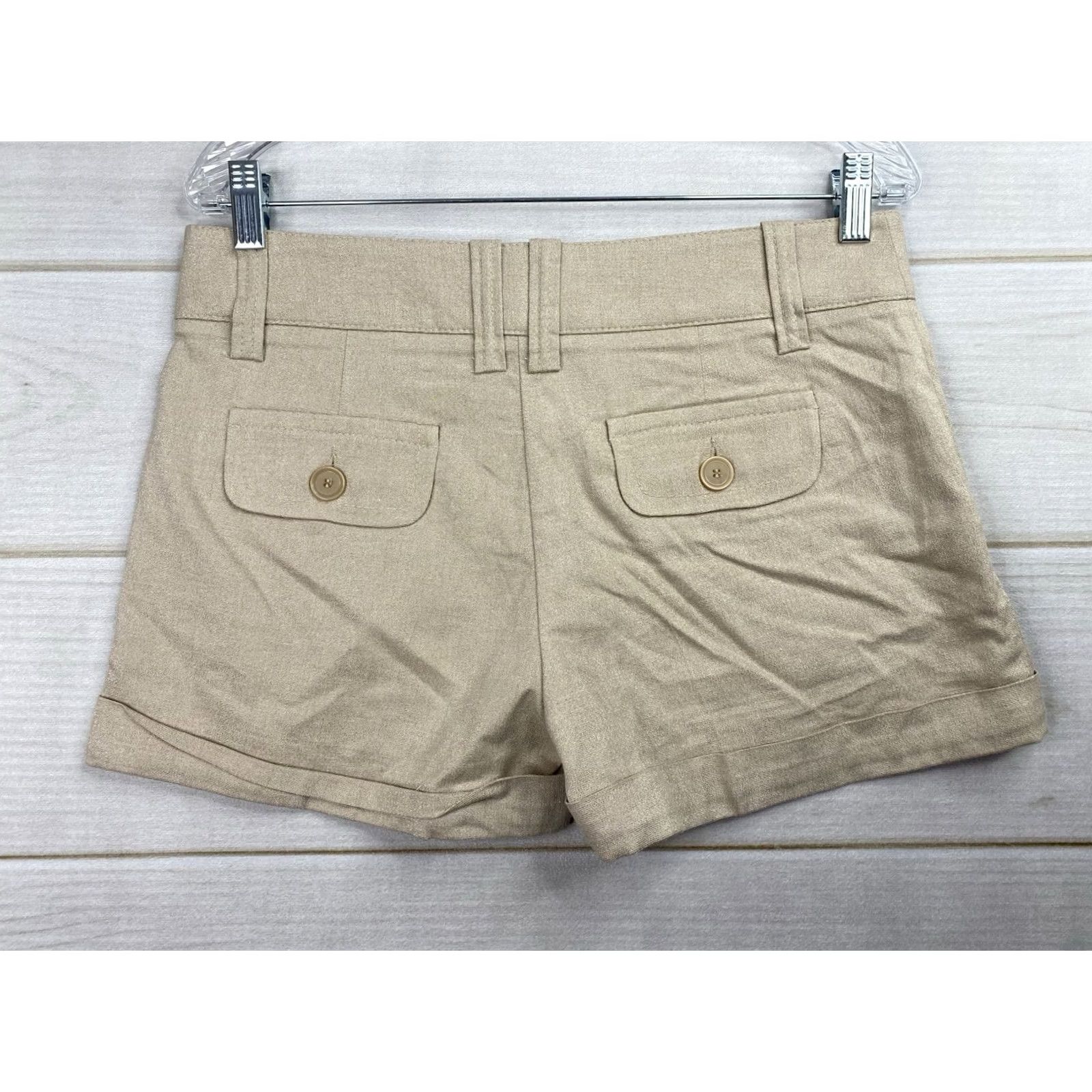 Bebe VINTAGE bebe Shorts 8 Tan Linen Blend Cuffed Shimmer NWT Womens Small Size 30" / US 8 / IT 44 - 5 Thumbnail