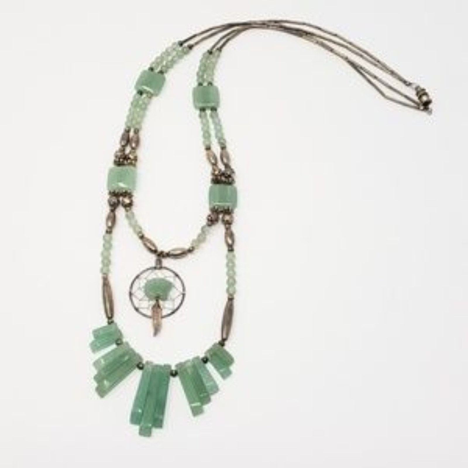 Other Silver-Tone & Green 2-Strand Necklace wDreamcatcher Pendant Size ONE SIZE - 3 Thumbnail