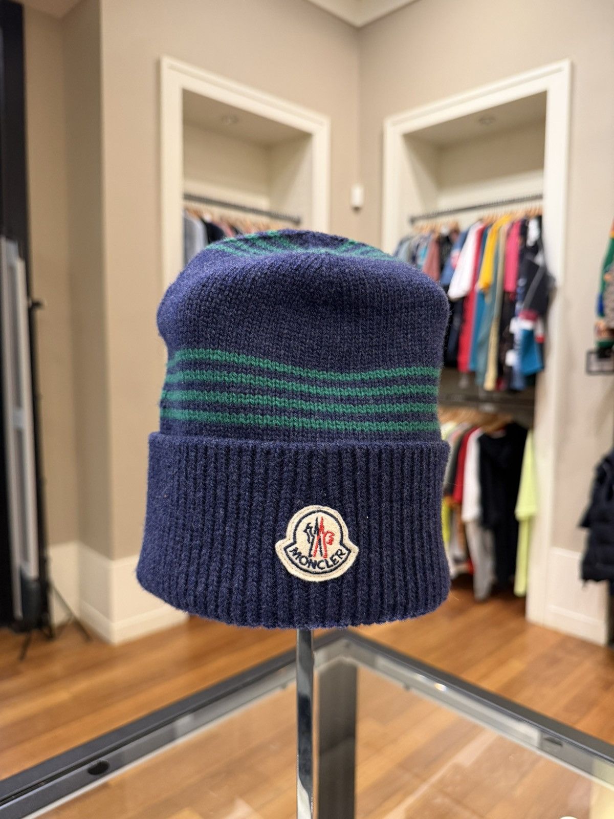 Moncler Moncler Striped Wool Beanie - Navy Size ONE SIZE - 2 Thumbnail