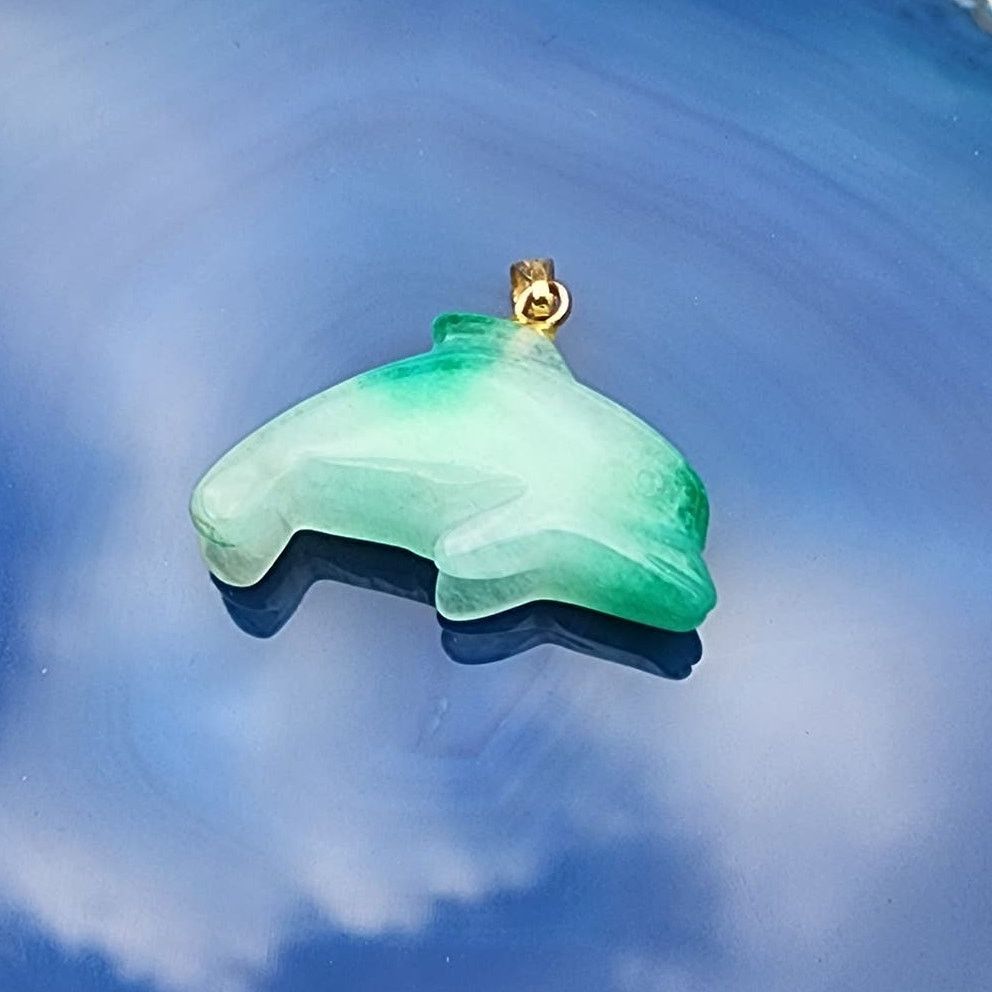 Vintage Vintage Polished Jadeite Etched Dolphin Pendant Charm Size ONE SIZE - 6 Thumbnail