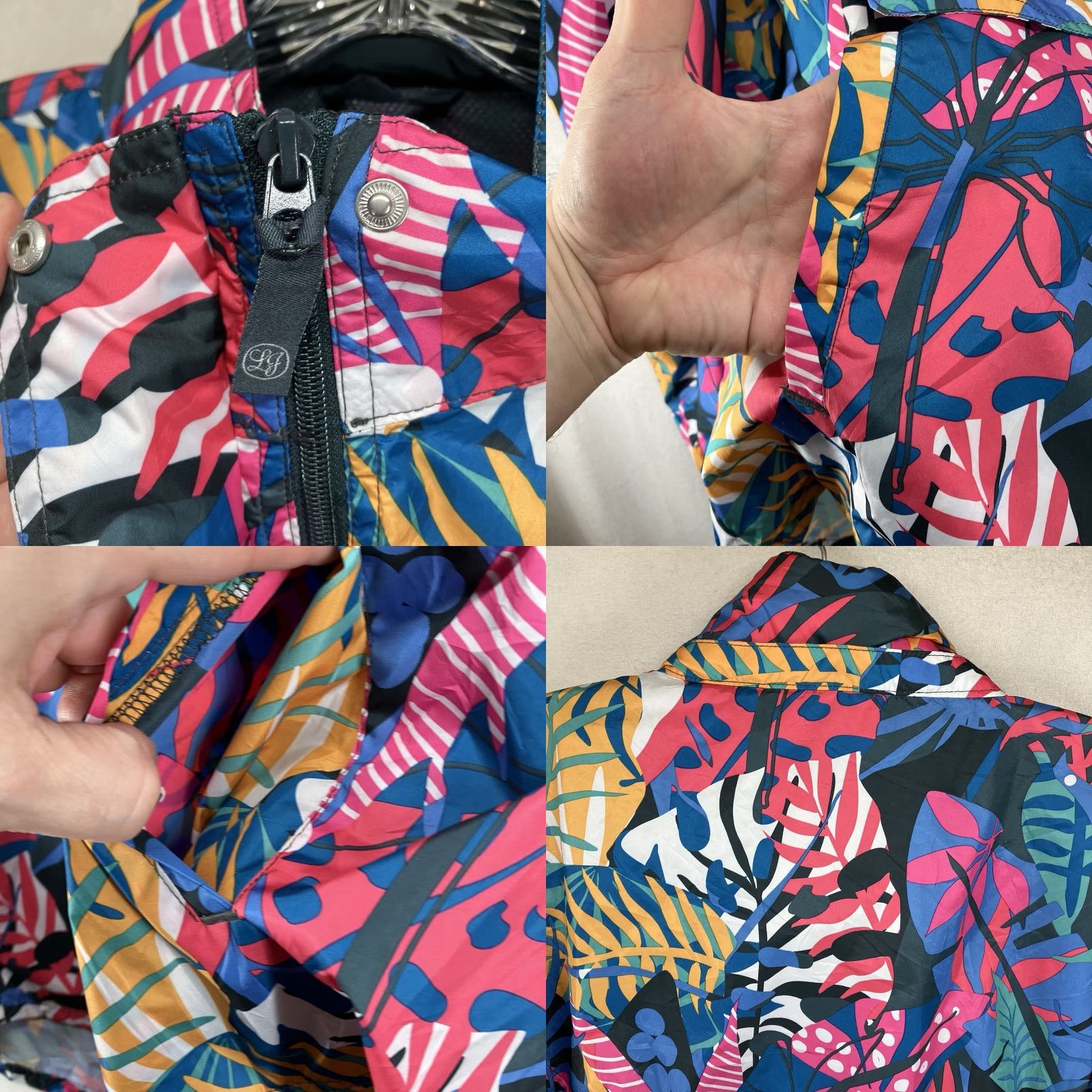 Rains LJ by Lauren James Colorful Floral Hooded Rain Jacket L Pink 1/2 Zip Snap Open Front Bohemian Womens Size L / US 10 / IT 46 - 8 Thumbnail