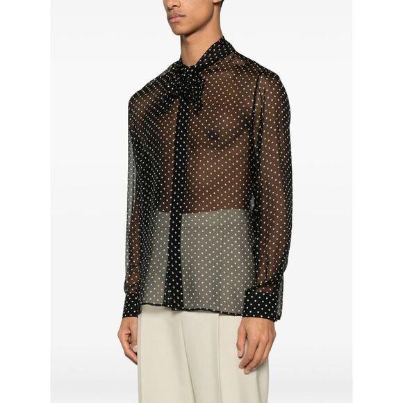 Saint Laurent Paris oc11z0126 822216 Shirt in Dotted Silk Muslin in Black Size US M / EU 48-50 / 2 - 4 Thumbnail