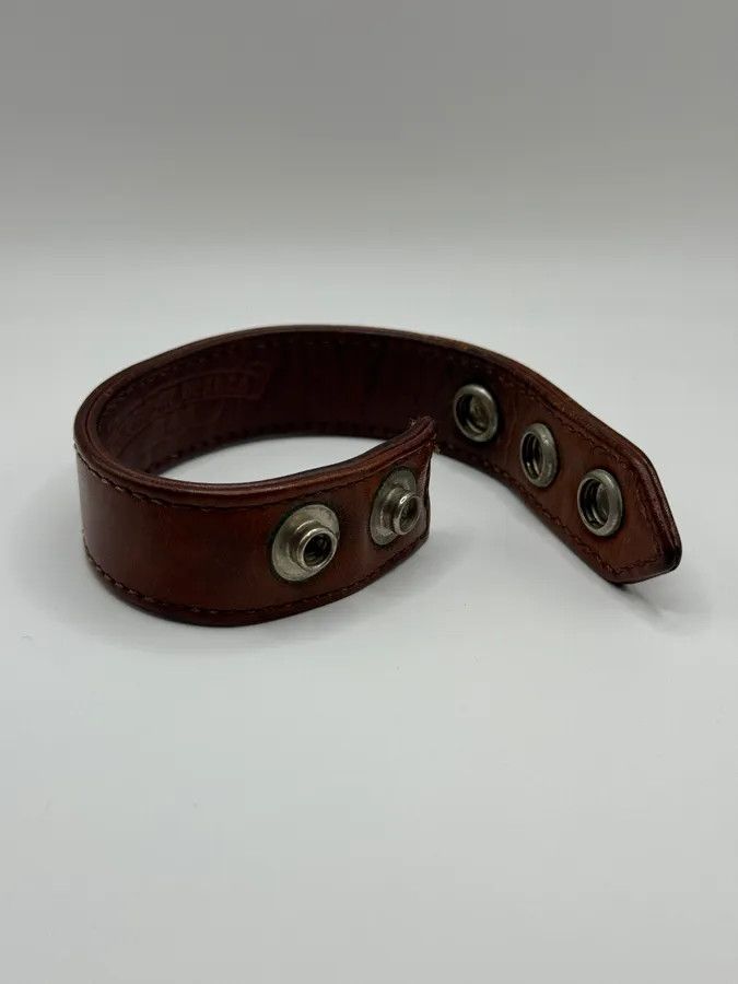 Chrome Hearts 3 Cross Silver Buttons 2 Snaps Brown Leather Bracelet