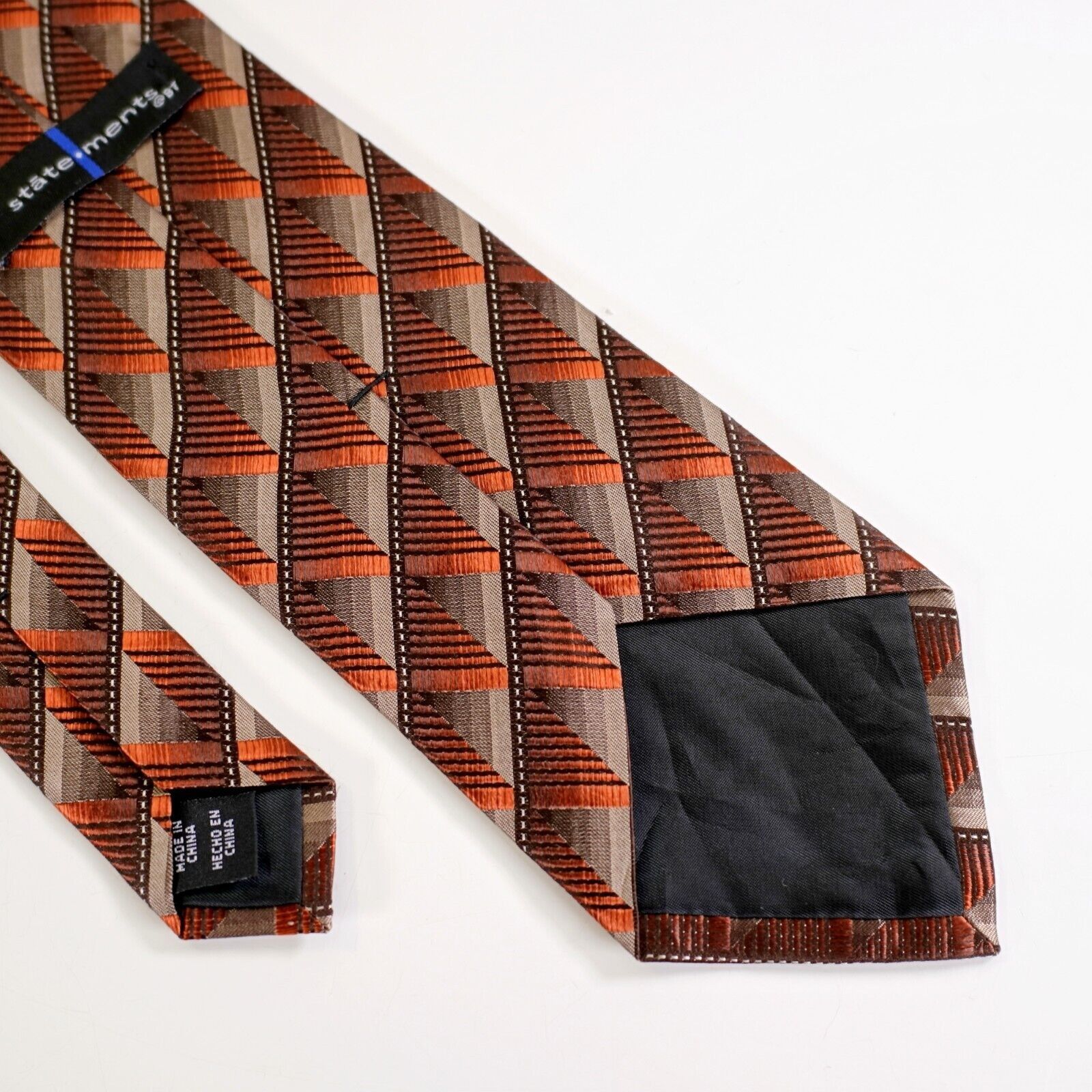 Other Statements Orange Tan Geometric Woven Silk Tie Size ONE SIZE - 6 Thumbnail