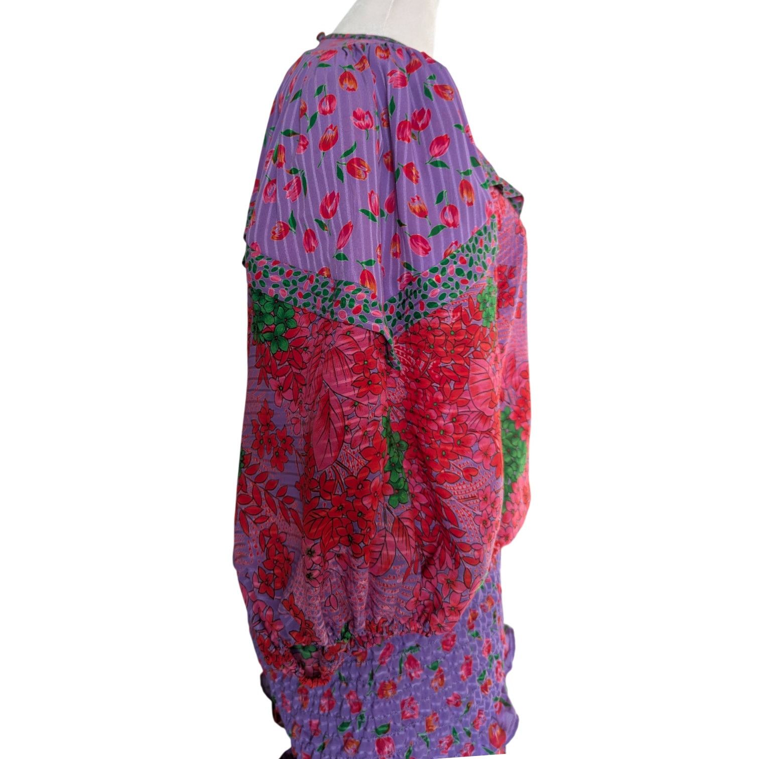 Other Vintage Assorti Susan Freis Pink Purple Floral Blouse Skirt Size XS / US 0-2 / IT 36-38 - 6 Thumbnail