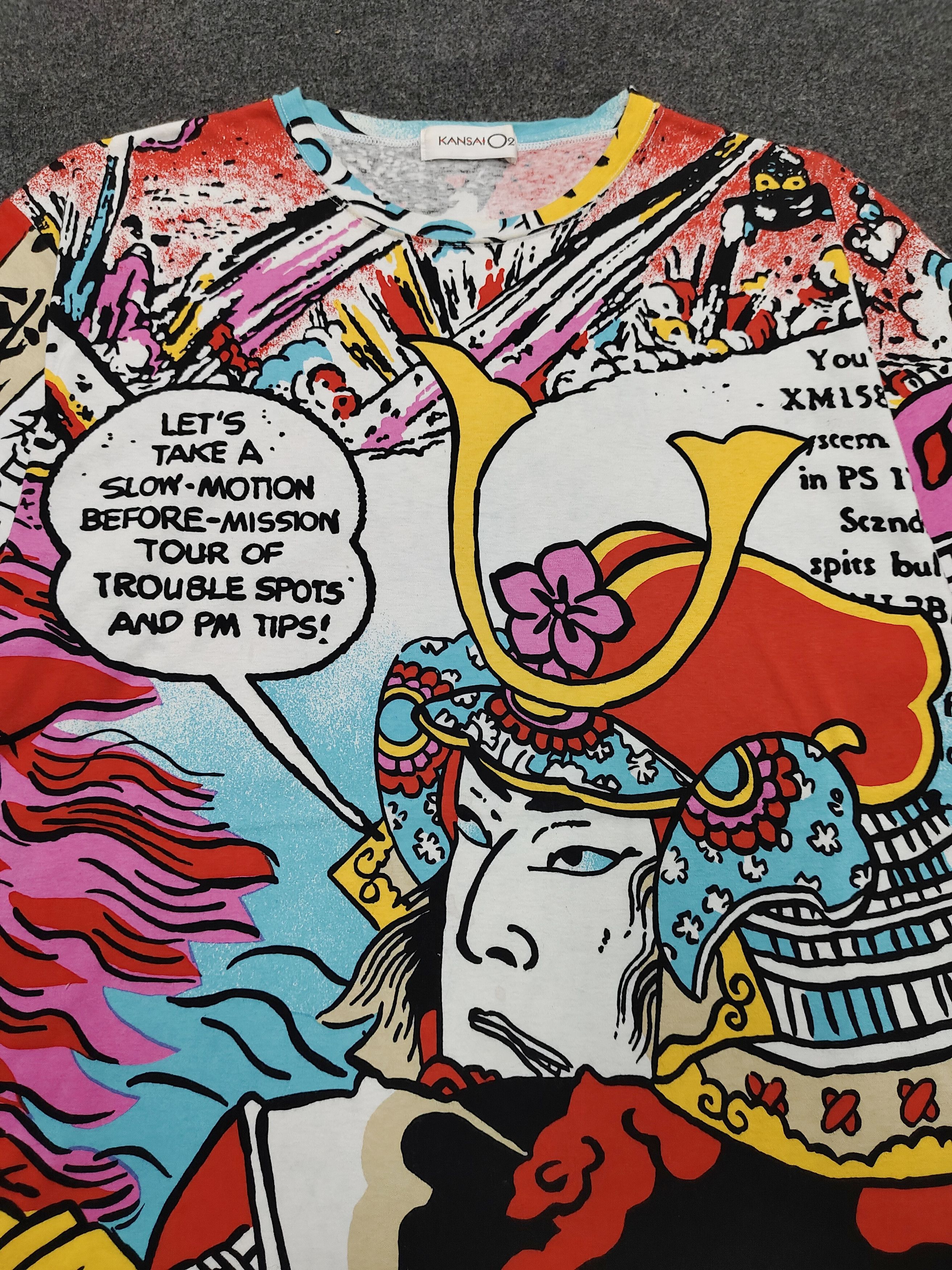 Kansai Yamamoto 80s Kansai O2🔥Archive Samurai Ukiyo-e Comic Graphic Tee Size US M / EU 48-50 / 2 - 2 Thumbnail
