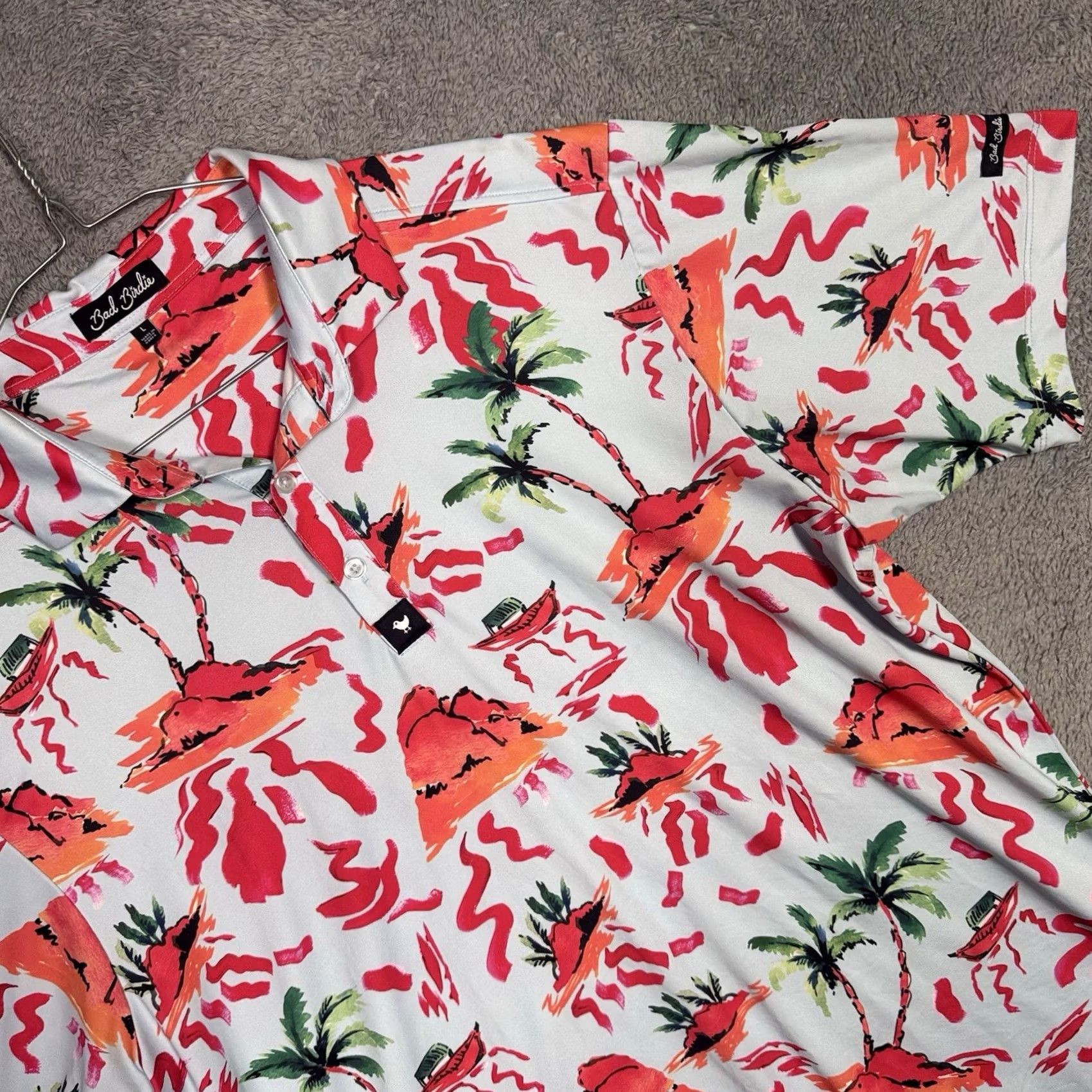 Vintage Bad Birdie Polo Shirt Men’s L Palm Trees Hawaiian Geometric All Over Beach Polo Shirt Mens L Red Geometric Beach 90s? Size US L / EU 52-54 / 3 - 3 Thumbnail