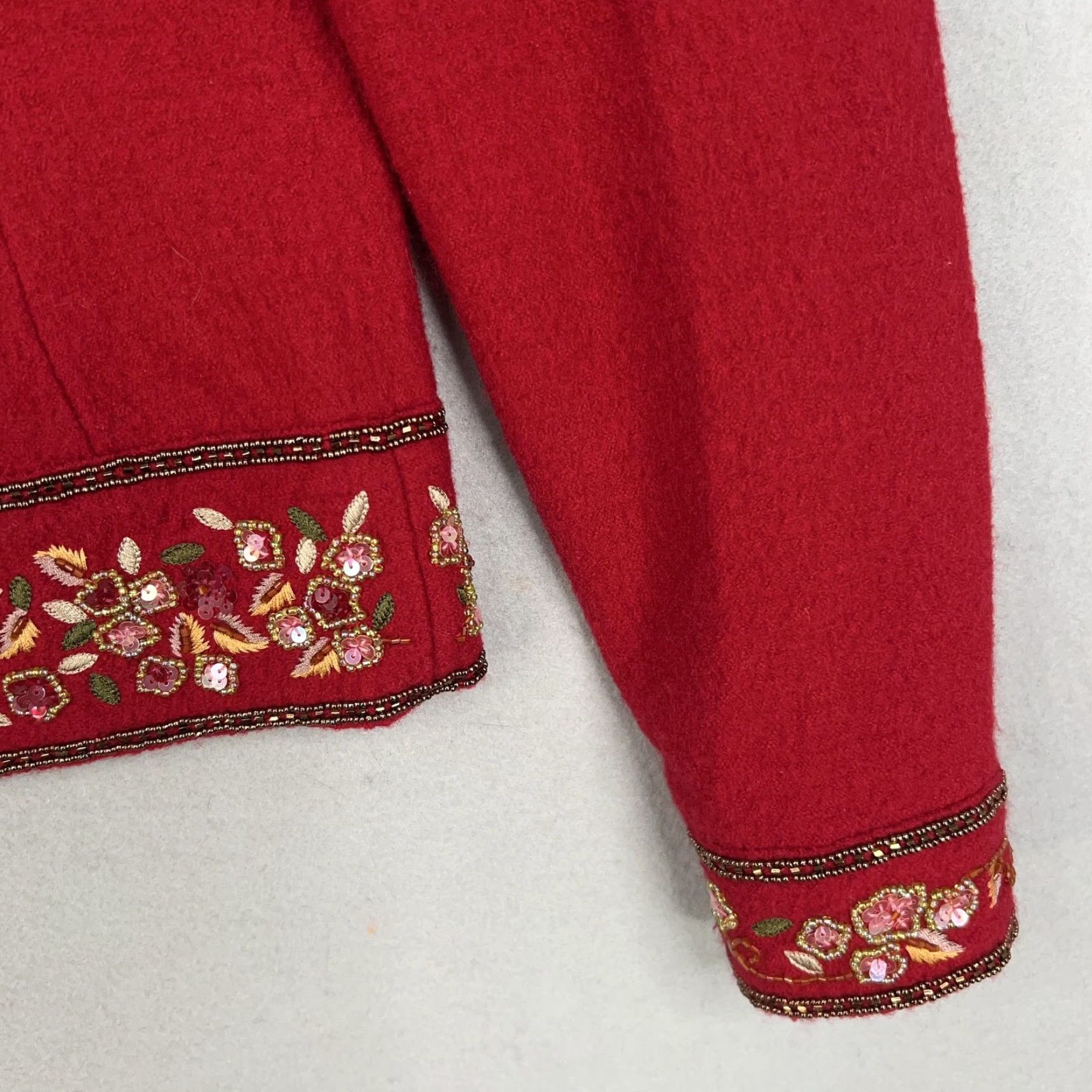 Talbots Talbots Womens Small Red Wool Floral Embroidered Beaded Cardigan Sweater Jacket 80s 90s Casual Womens Size S / US 4 / IT 40 - 4 Thumbnail