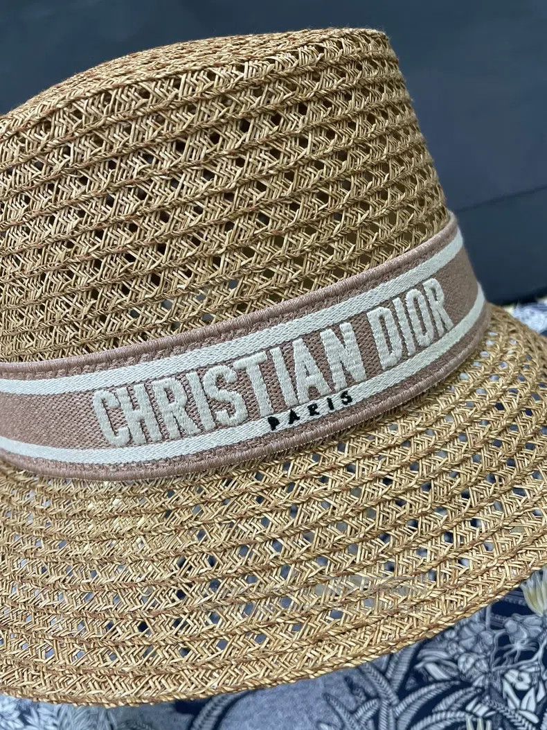 Dior Dior Size59 Pink embroidered letter webbing woven straw hat Size ONE SIZE - 3 Thumbnail