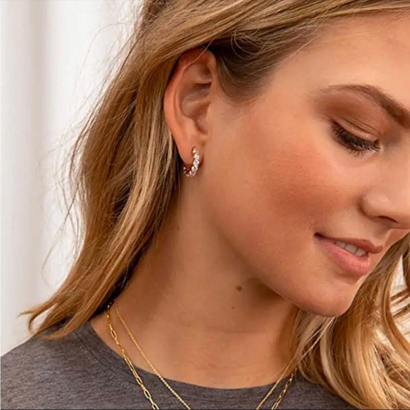 Designer Zircon Hoop Earrings Gold Plated NWT Size ONE SIZE - 3 Thumbnail
