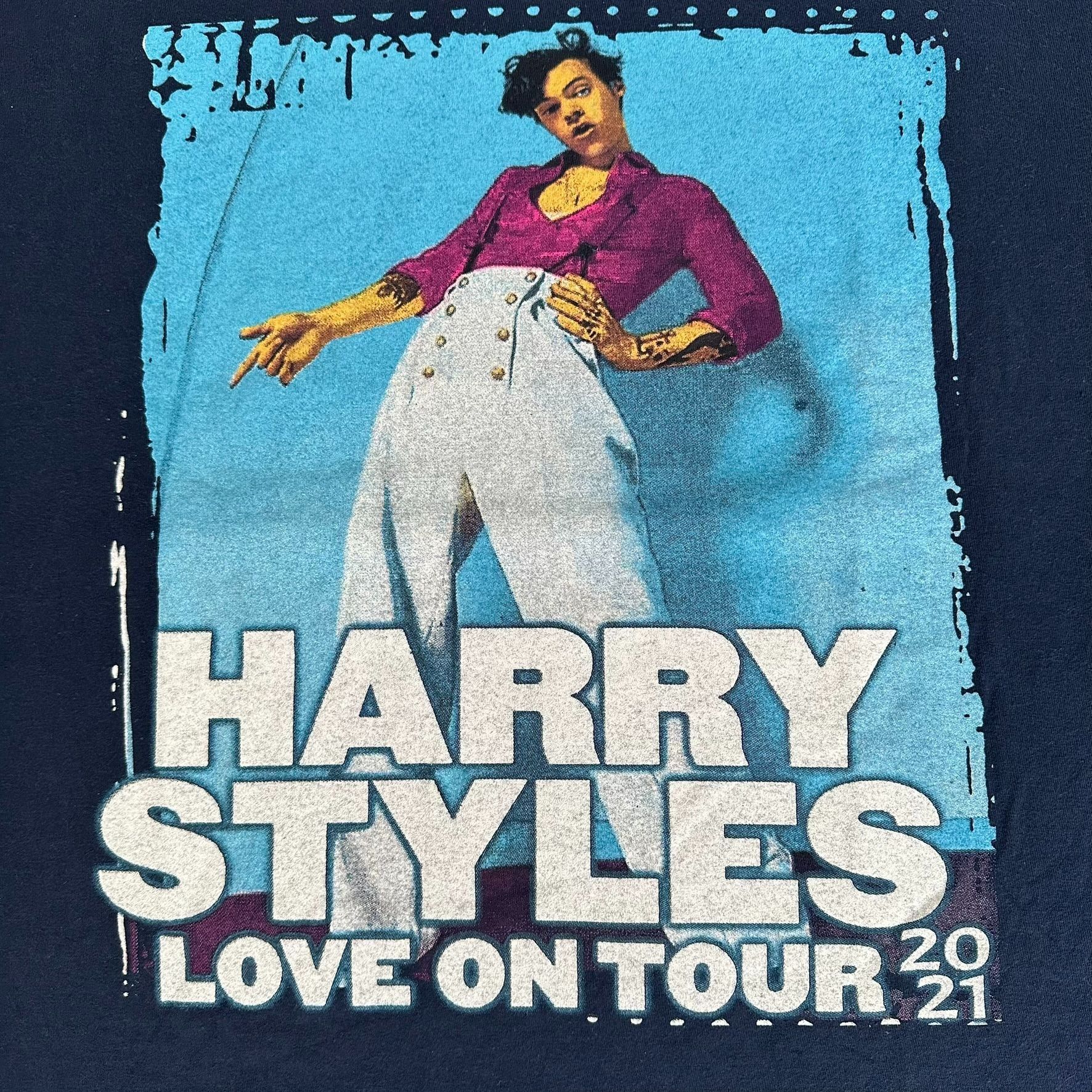 Fruit Of The Loom Harry Styles Love on Tour 2021 T-Shirt Fine Line Navy M Pop Size US M / EU 48-50 / 2 - 2 Thumbnail