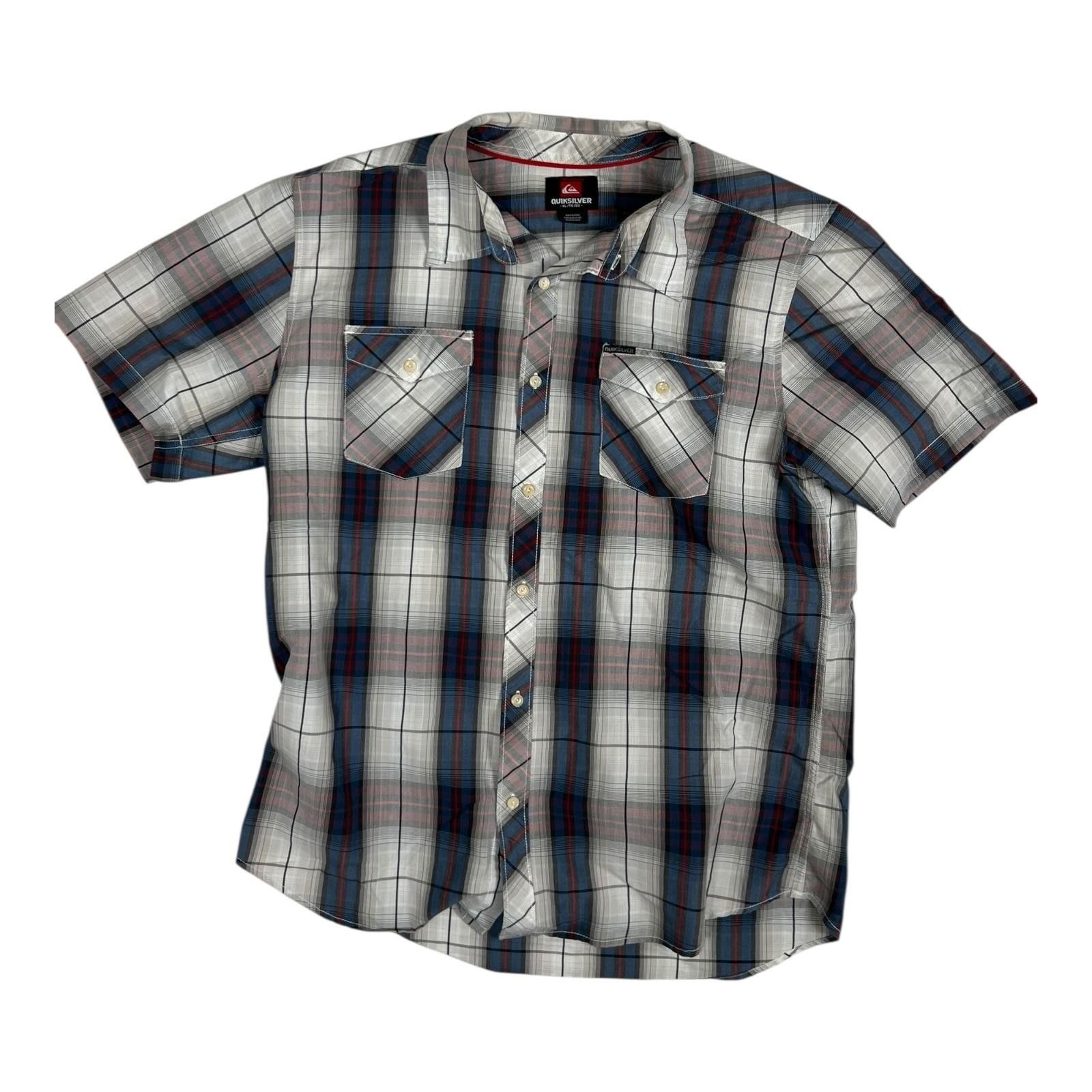 Quiksilver Quiksilver Shirt Mens XL Gray Blue Plaid Short Sleeve Button Size US XL / EU 56 / 4 - 1 Thumbnail