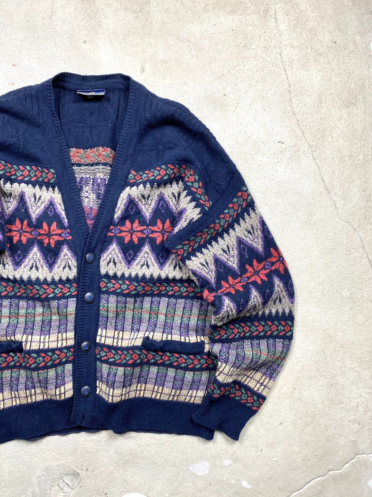 Vintage Rare! Vintage 90’s Knit Pattern Cardigan Sweater Coogi Style Size US L / EU 52-54 / 3 - 3 Thumbnail