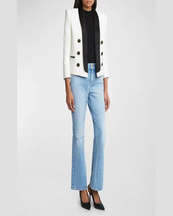 Balmain o1s1wg110825 6 Button Satin Collar Jacket in White Size L / US 10 / IT 46 - 4 Thumbnail