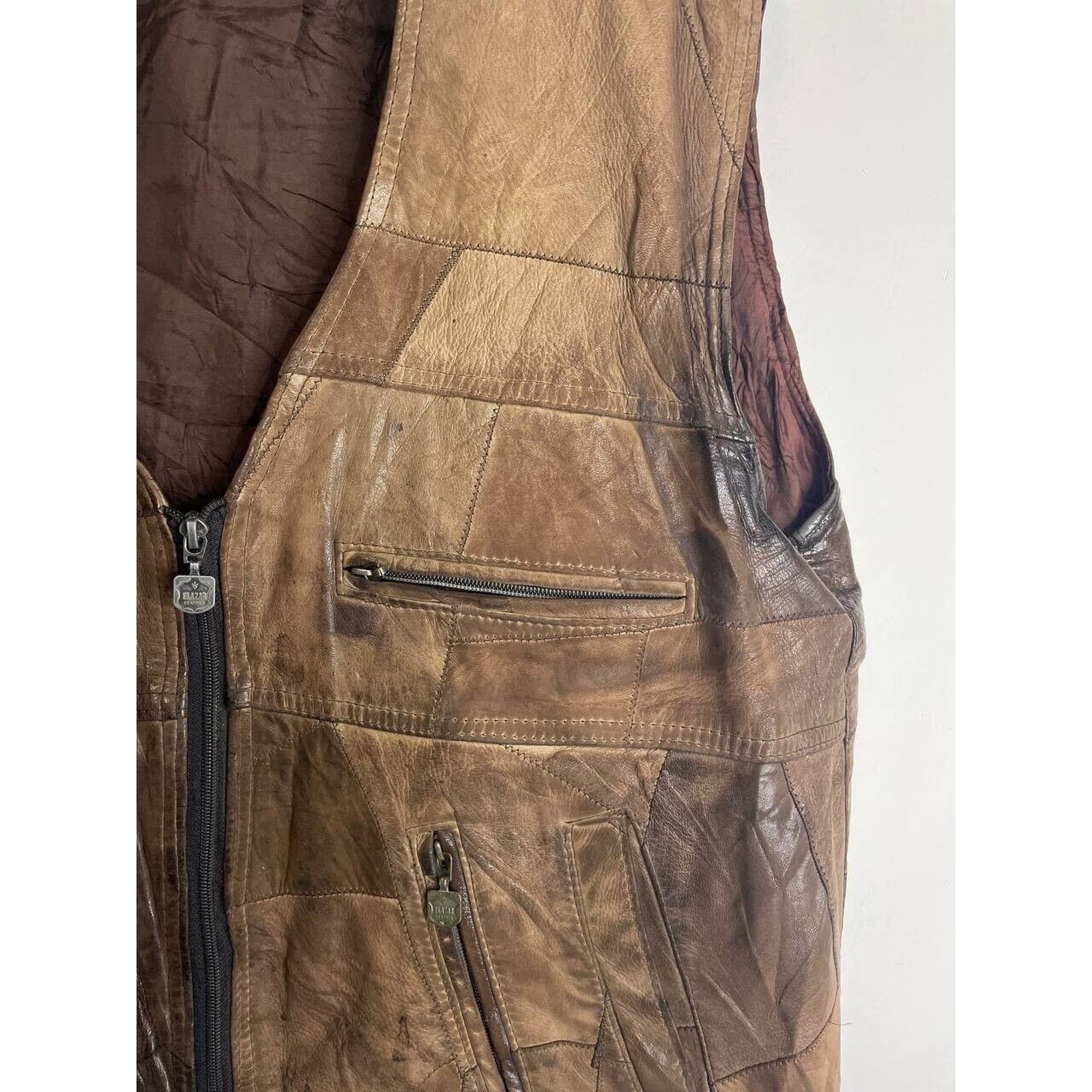 Vintage Vintage Brown Leather Patchwork Vest with Multiple Pockets Size US L / EU 52-54 / 3 - 4 Thumbnail