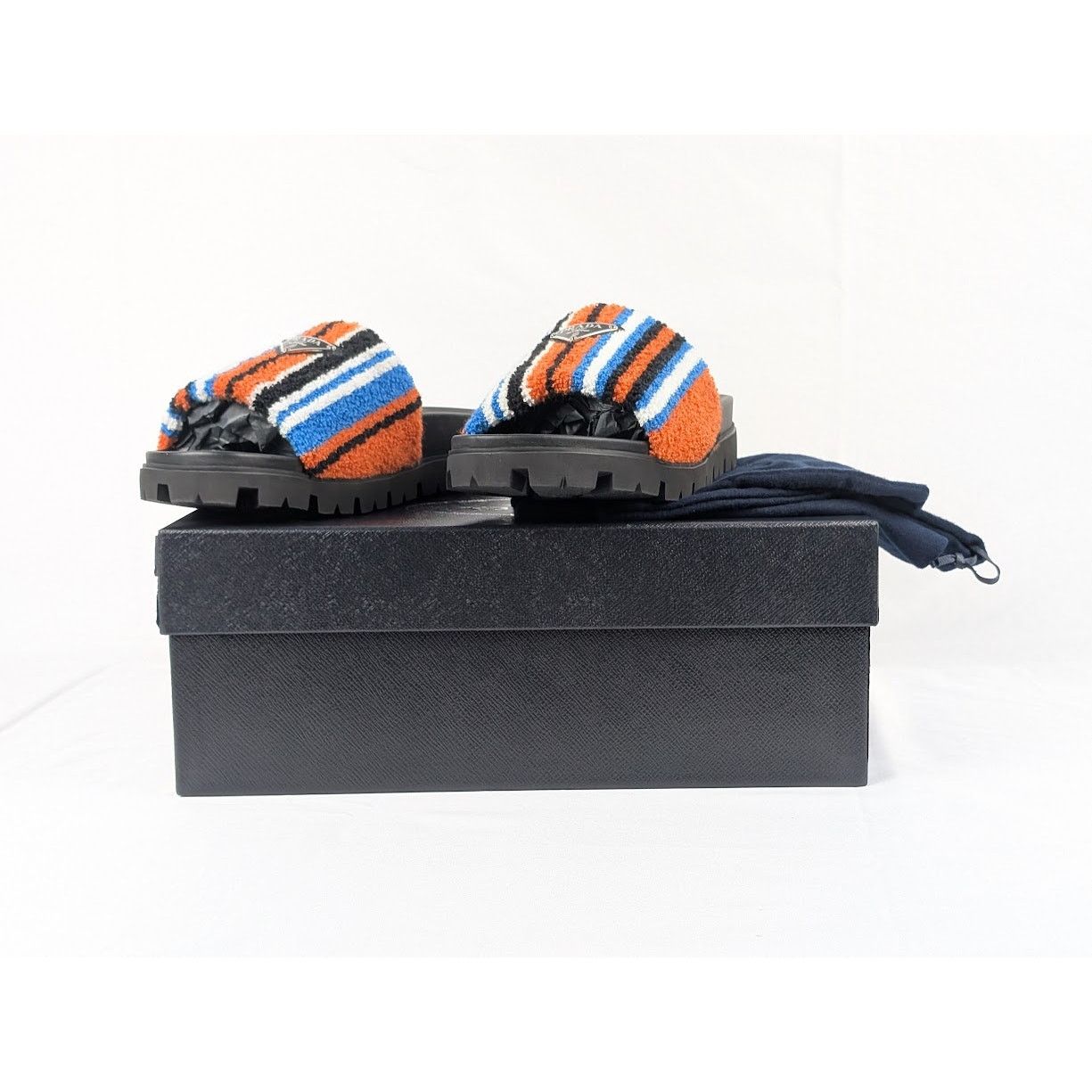 Prada o1rshd1 Striped Logo Slides in Arancio Size US 9 / EU 42 - 9 Thumbnail