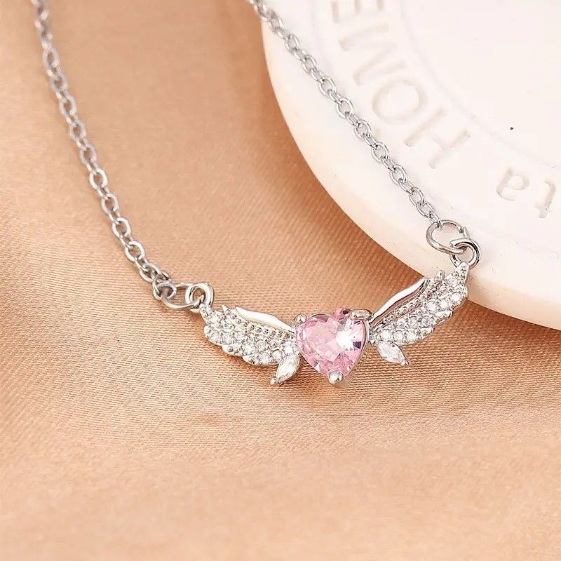 Jewelry Creative Sparkling Pink Love Heart Zircon Necklace Size ONE SIZE - 1 Thumbnail