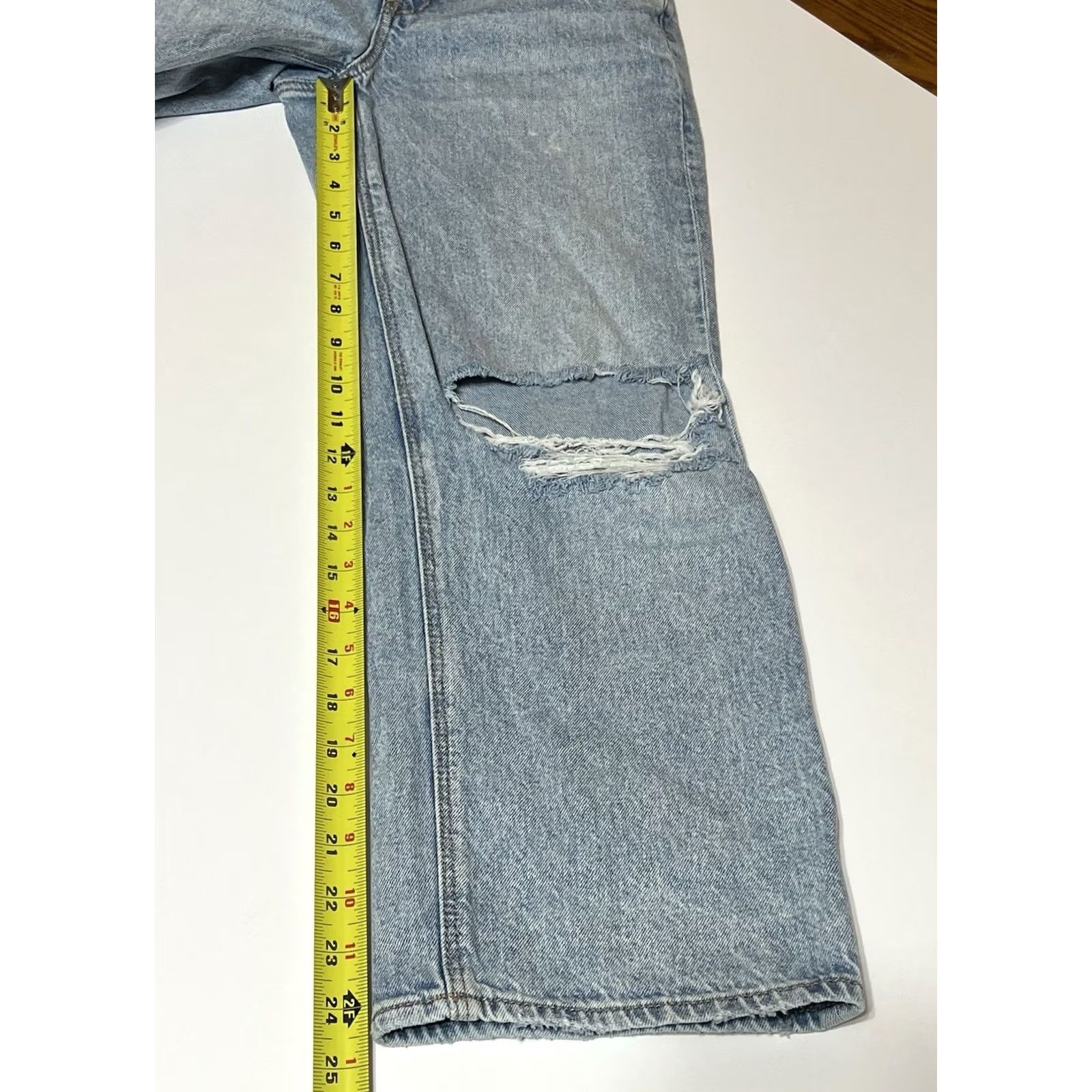 American Eagle Outfitters American Eagle Outfitters Jeans Womens 2 XShort (27x24.5) Blue Wide-Leg Stovepipe Distressed 90s Grunge Hipster Denim Size 26" / US 2 / IT 38 - 5 Thumbnail
