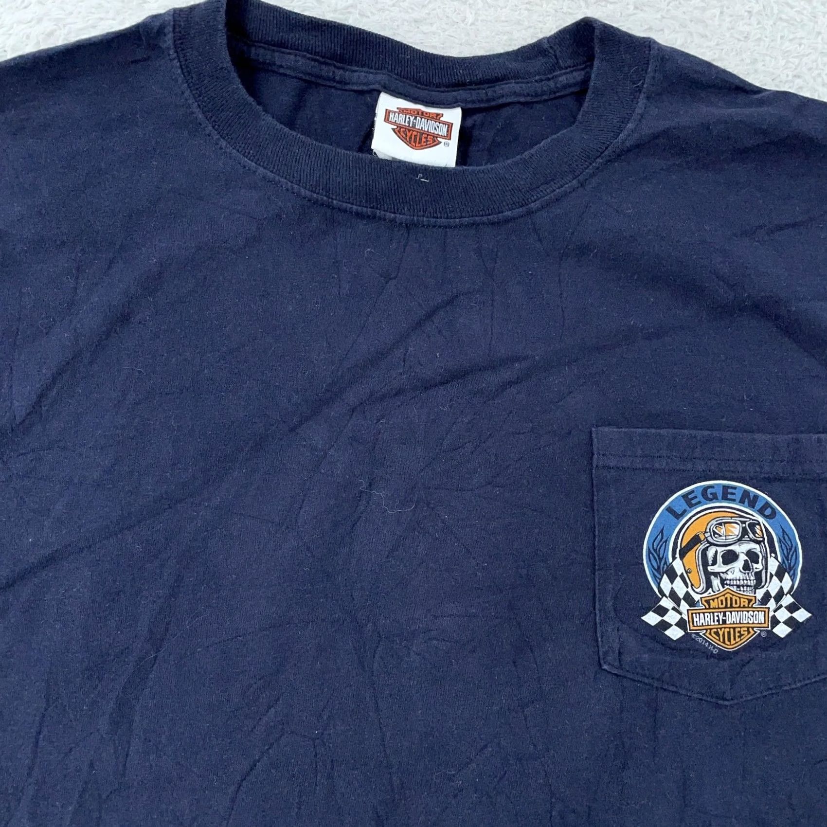 Harley Davidson Harley-Davidson Skull Pocket Shirt XL Blue Graphic Print Short Sleeve Crew Neck Men T-Shirt Sizing Pockets Vintage: No Size US XL / EU 56 / 4 - 3 Thumbnail
