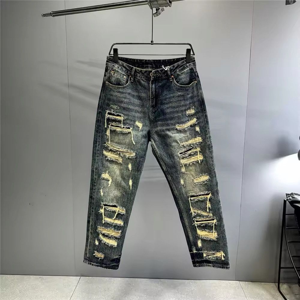 Japanese Brand × Jean Hand Sewn Patch Ripped Baggy Denim Size US 35 - 3 Thumbnail