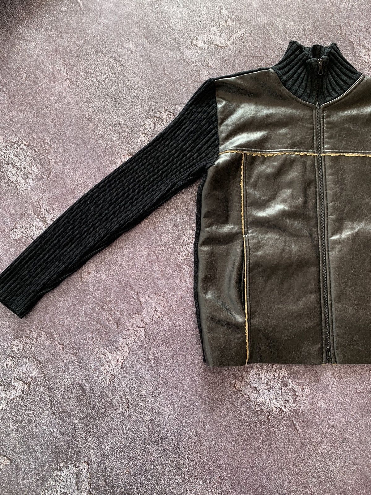 Leather × Vintage Vintage Avant Garde Wool Leather Zip Up Lampo Knit Sweater Size US L / EU 52-54 / 3 - 2 Thumbnail
