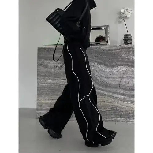 Jean Black Stripe Loose Wide Leg Sweatpants Size US 28 / EU 44 - 8 Thumbnail