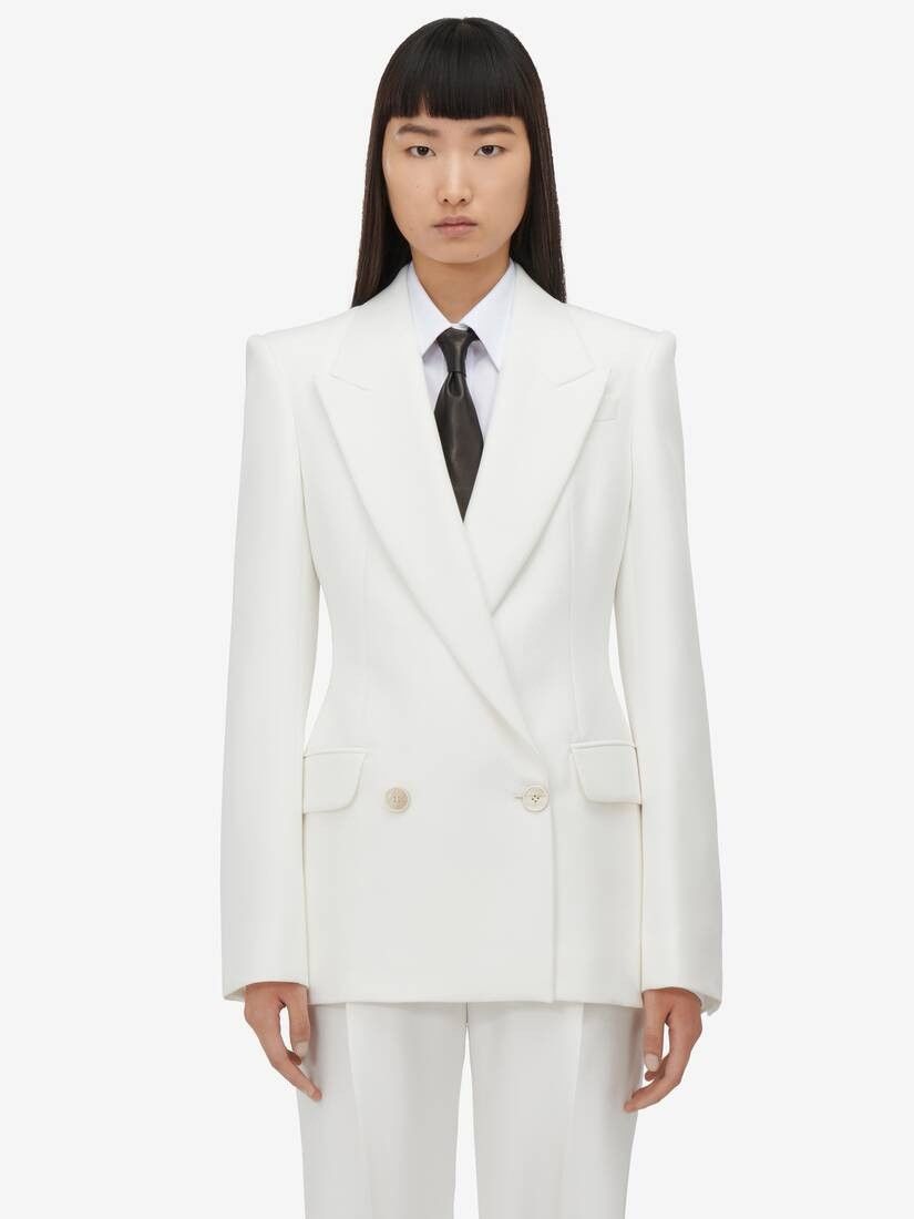 Alexander McQueen o1srvl11e0326 Double-Breasted Jacket in Optic White Size XL / US 12-14 / IT 48-50 - 2 Thumbnail