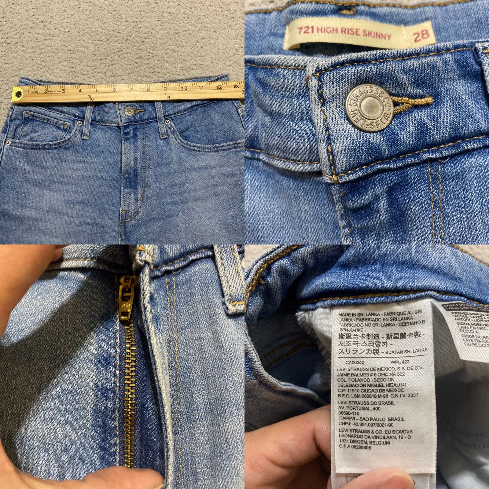 Levi's VINTAGE Levis 721 Womens Jeans 26 Blue Denim Medium Wash High Rise Skinny Distresseds Size 26" / US 2 / IT 38 - 8 Thumbnail