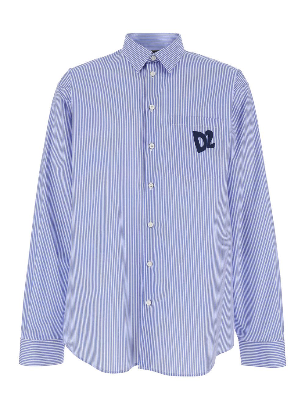 【送料&関税込】Dsquared2 Blue Shirt With All-over Striped M Dsquared2 Blue Shirt with All-Over Striped Motif and Applied