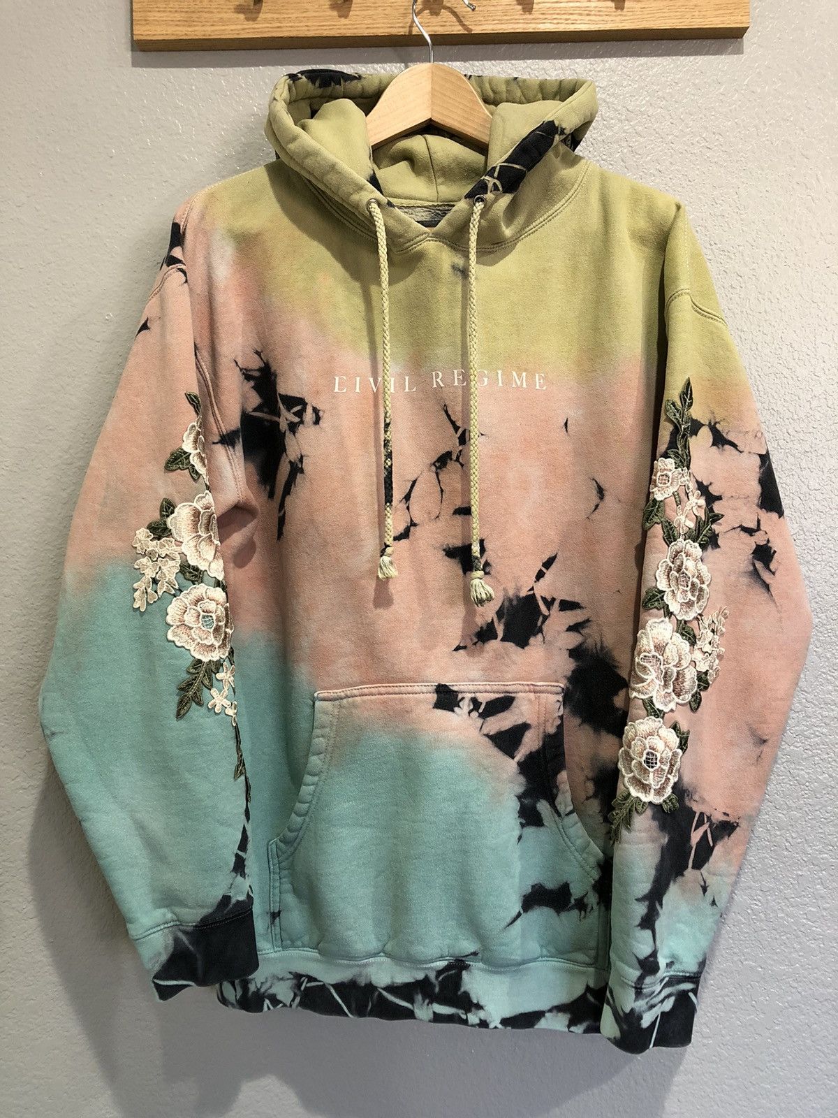 image of Civil Regime White Rose Tie Dye Hoodie OG Lightning in Yellow, Men's (Size Medium)