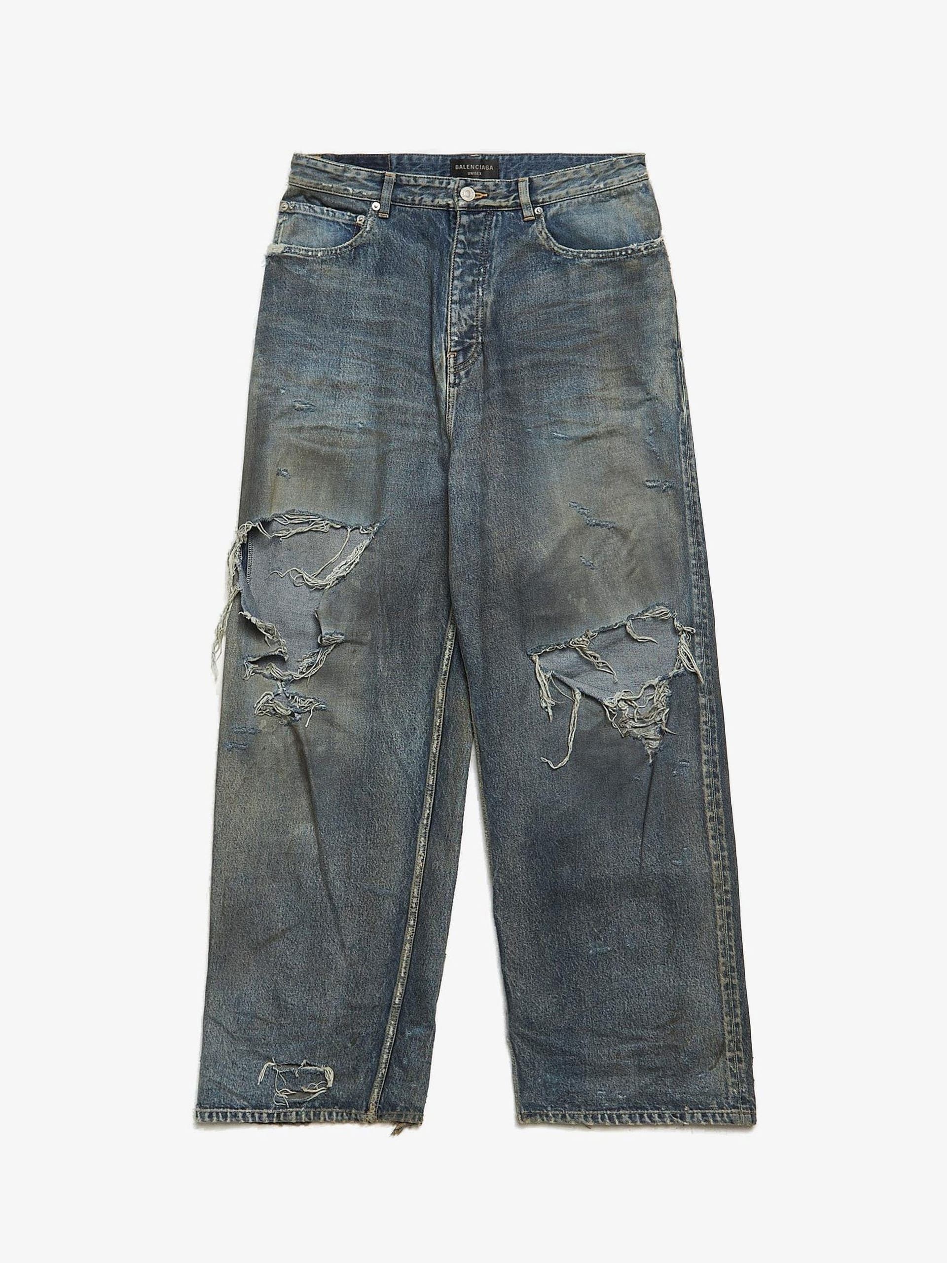 Balenciaga Blue Denim Distressed Washed Dirty Cotton Jeans