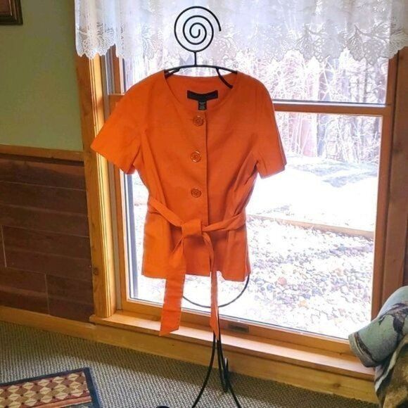 Designer Apostrophe Spandex Orange Belted Full Button Sz. XL Lined Ja Size XL / US 12-14 / IT 48-50 - 1 Thumbnail