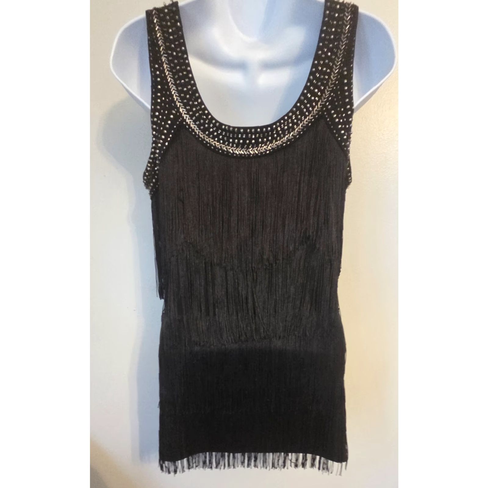 Vintage VINTAGE Cache Blouse Shirt Sleeveless Beaded Fringe Camisole Round Neck Party/Cocktail S Black S Womens 90s Glam Size S / US 4 / IT 40 - 3 Thumbnail