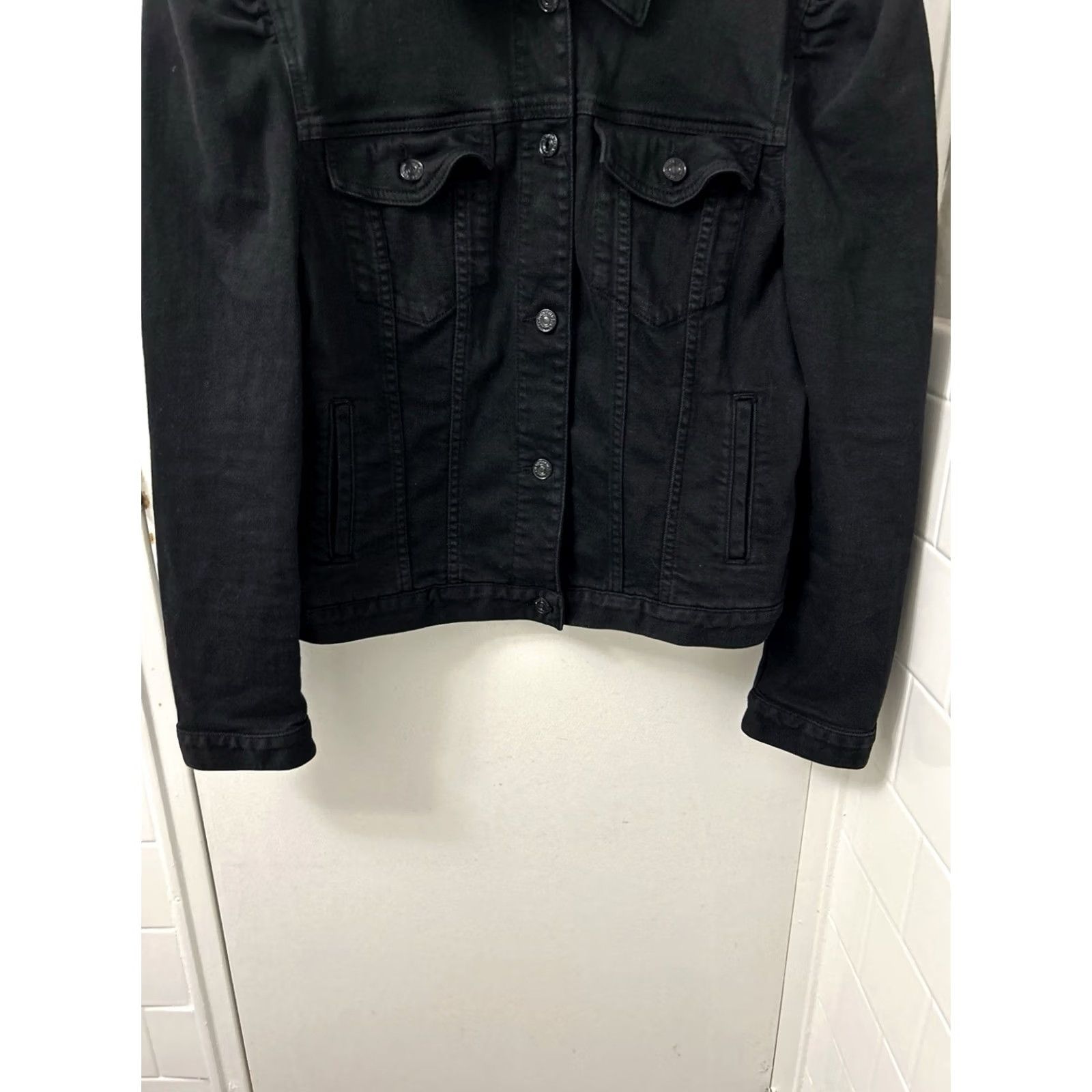 7 For All Mankind 7 For All Mankind Denim Jacket Womens L Black Pockets Logo Long Sleeve Button Front Short | 7 For All Mankind Women’s Jacket Black Denim L Size L / US 10 / IT 46 - 3 Thumbnail