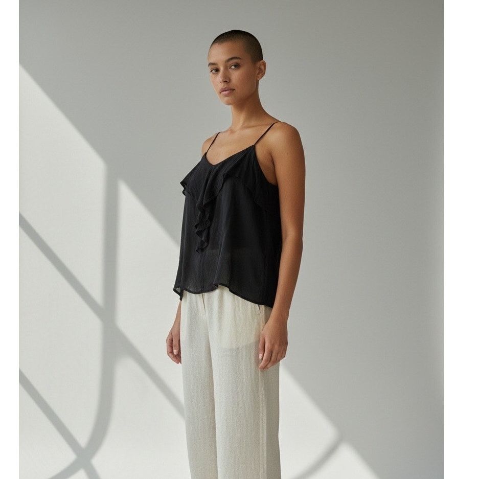 Forever 21 Forever 21 Black Ruffle Cami Top Small S Whimsigoth Grunge Size S / US 4 / IT 40 - 1 Thumbnail