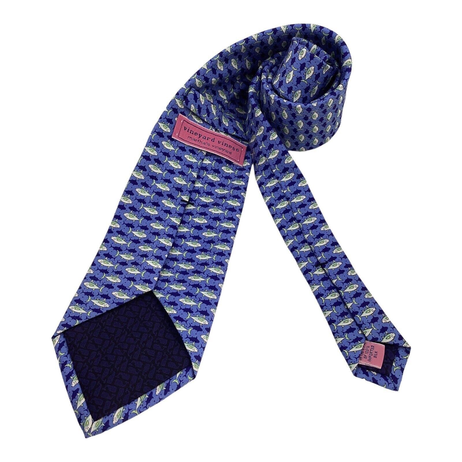 Vineyard Vines VINEYARD VINES Blue Fish Print Silk Tie Hand Made In USA W: Size ONE SIZE - 2 Thumbnail