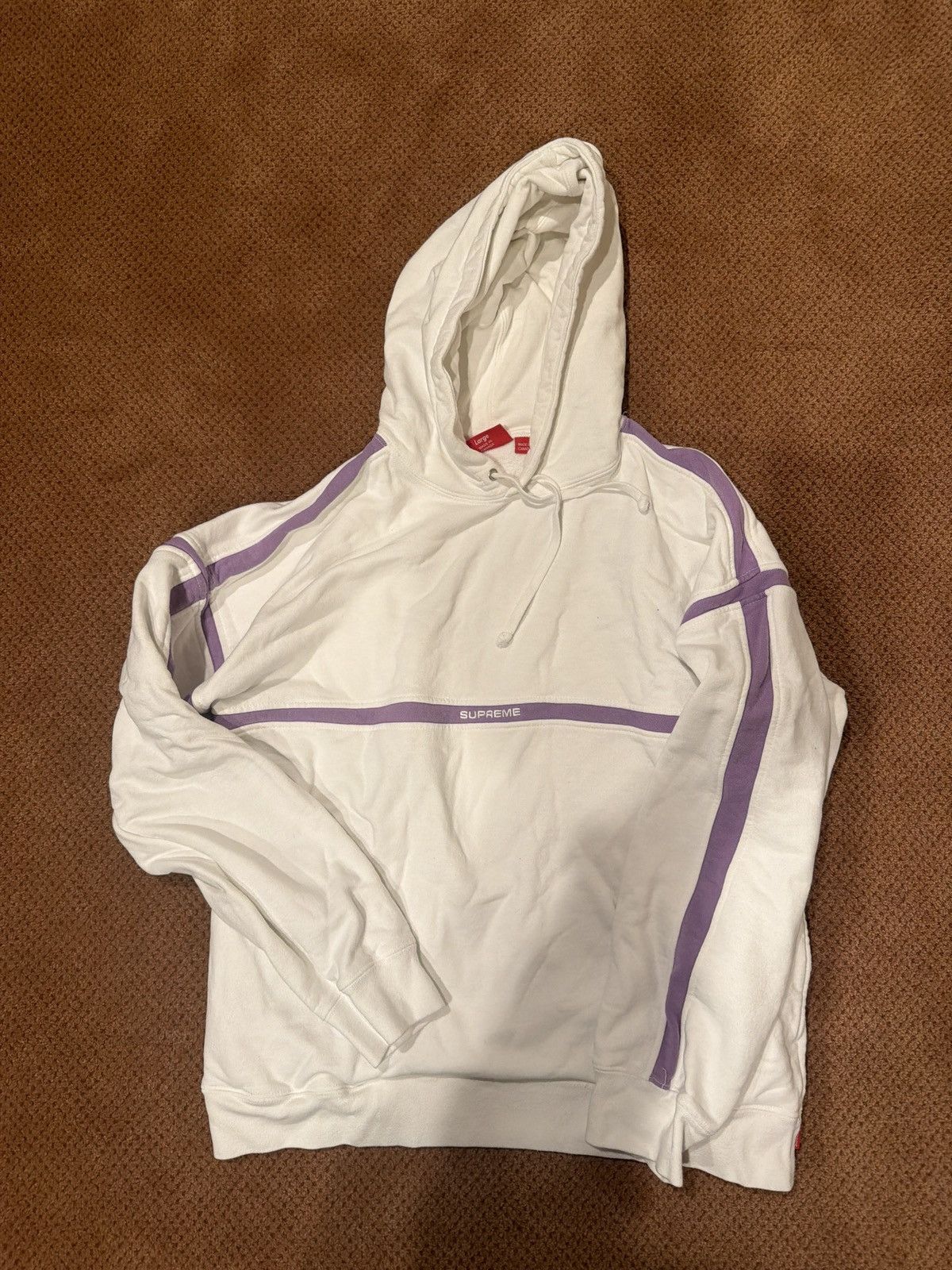 Supreme Supreme piping logo hooded sweatshirt white purple Size US L / EU 52-54 / 3 - 1 Thumbnail