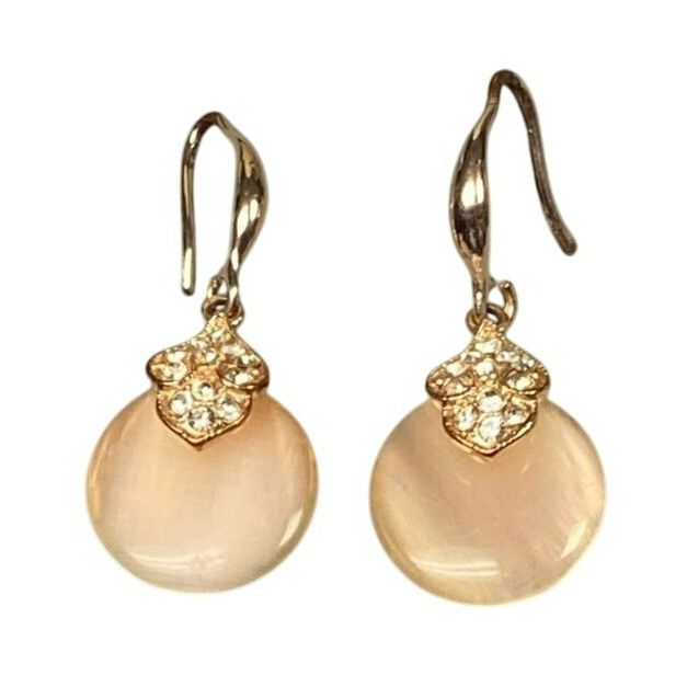 Other Gold Tone and Pale Pink Dangle Earrings With Rhinestones & A Size ONE SIZE - 1 Thumbnail