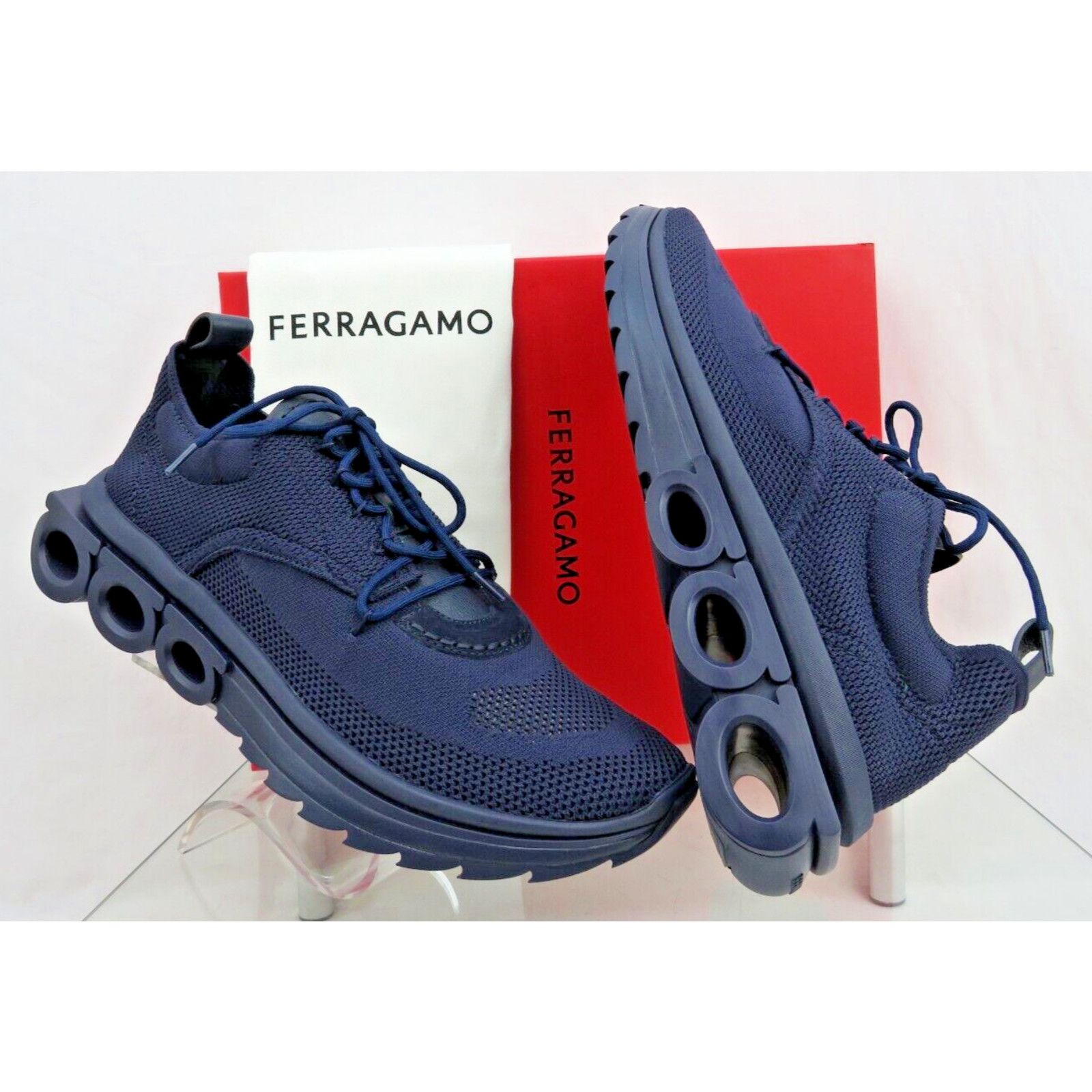 Salvatore Ferragamo FERRAGAMO DARK BLUE NIMA MESH LEATHER LOGO SNEAKERS 10.5 Size US 10.5 / EU 43-44 - 1 Thumbnail
