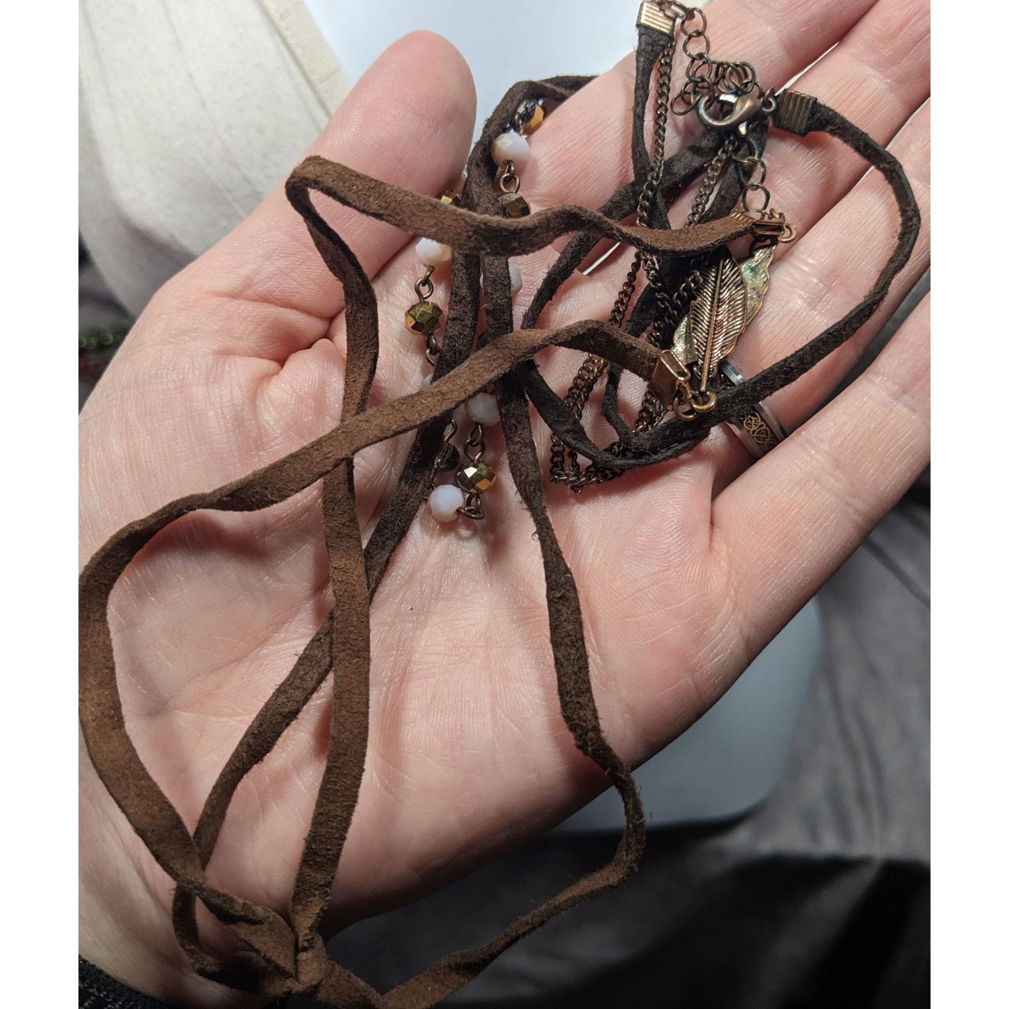 Other Bohemian Hippie Brown Suede Beaded Necklace With Tie Accent Size ONE SIZE - 6 Thumbnail