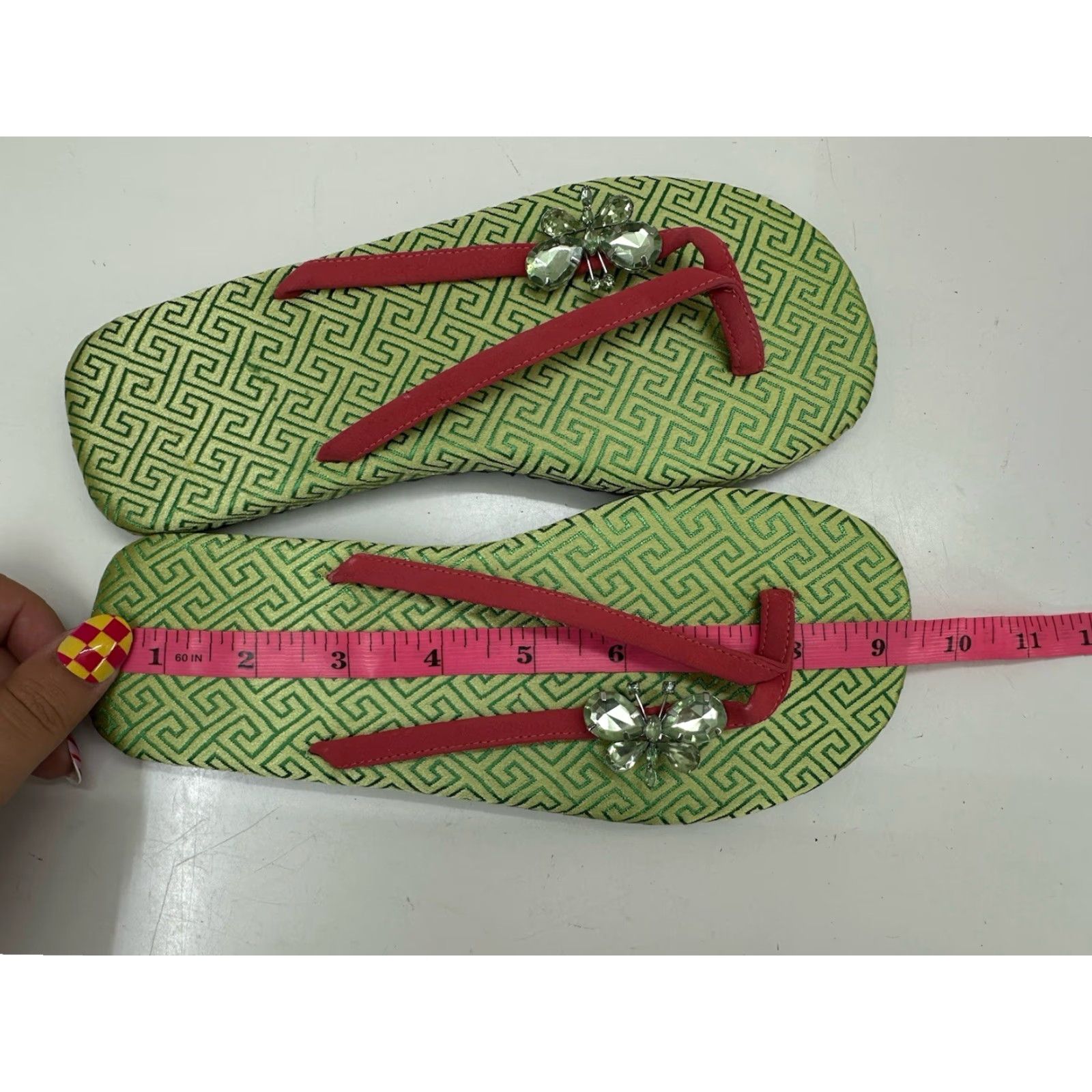 Vintage Casual Corner Annex Womens Sandal FlipFlops 6 Green Rhinestone Butterfly Thong NEW Size US 6 / IT 36 - 7 Thumbnail