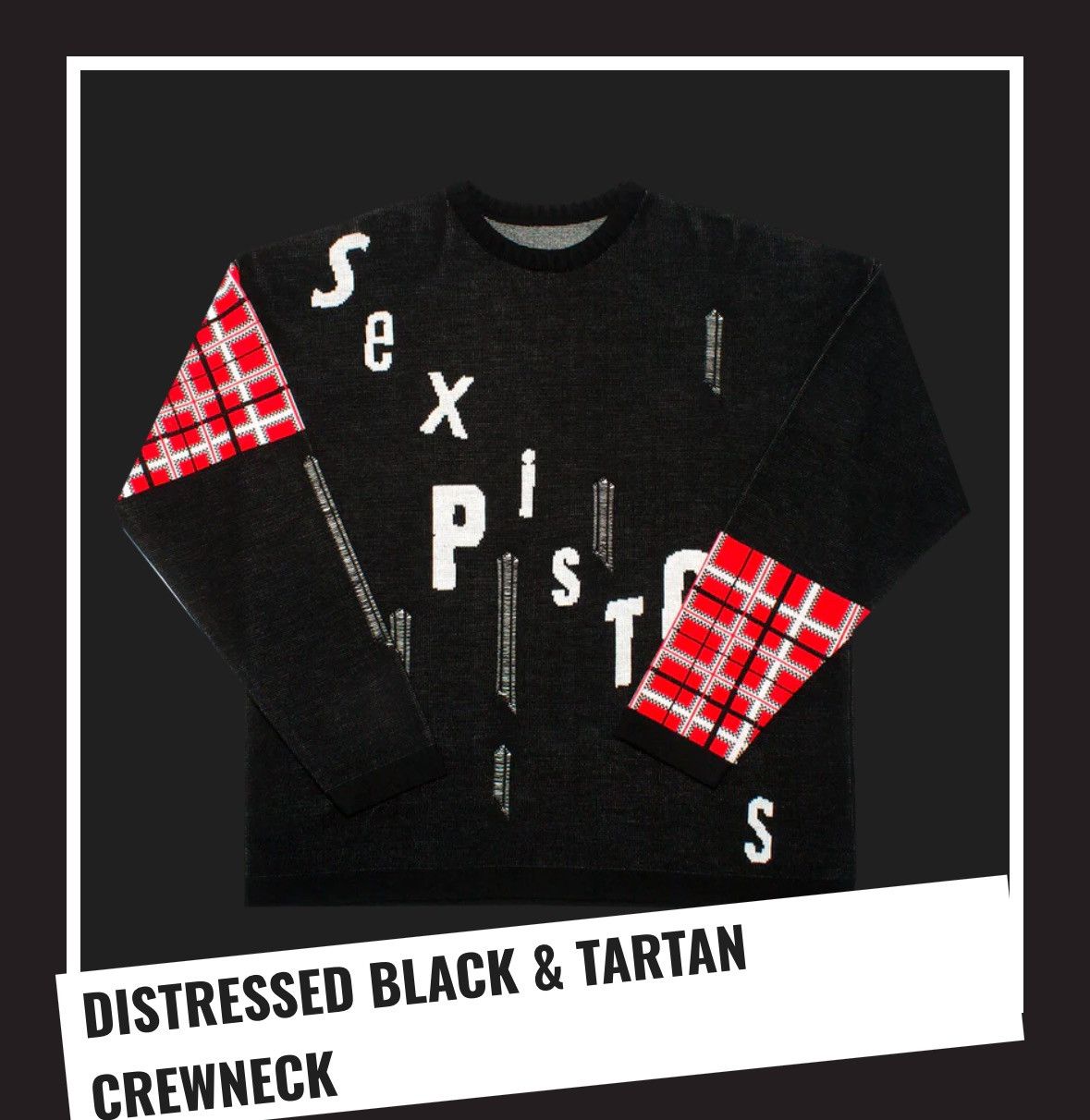 DISTRESSED BLACK & TARTAN CREWNECK