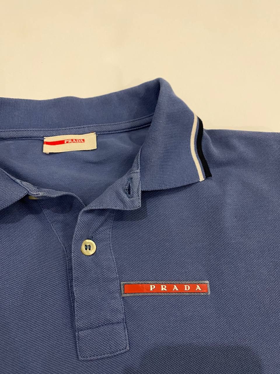 image of Prada Vintage Red Tab T-Shirt Polo in Navy, Men's (Size XL)